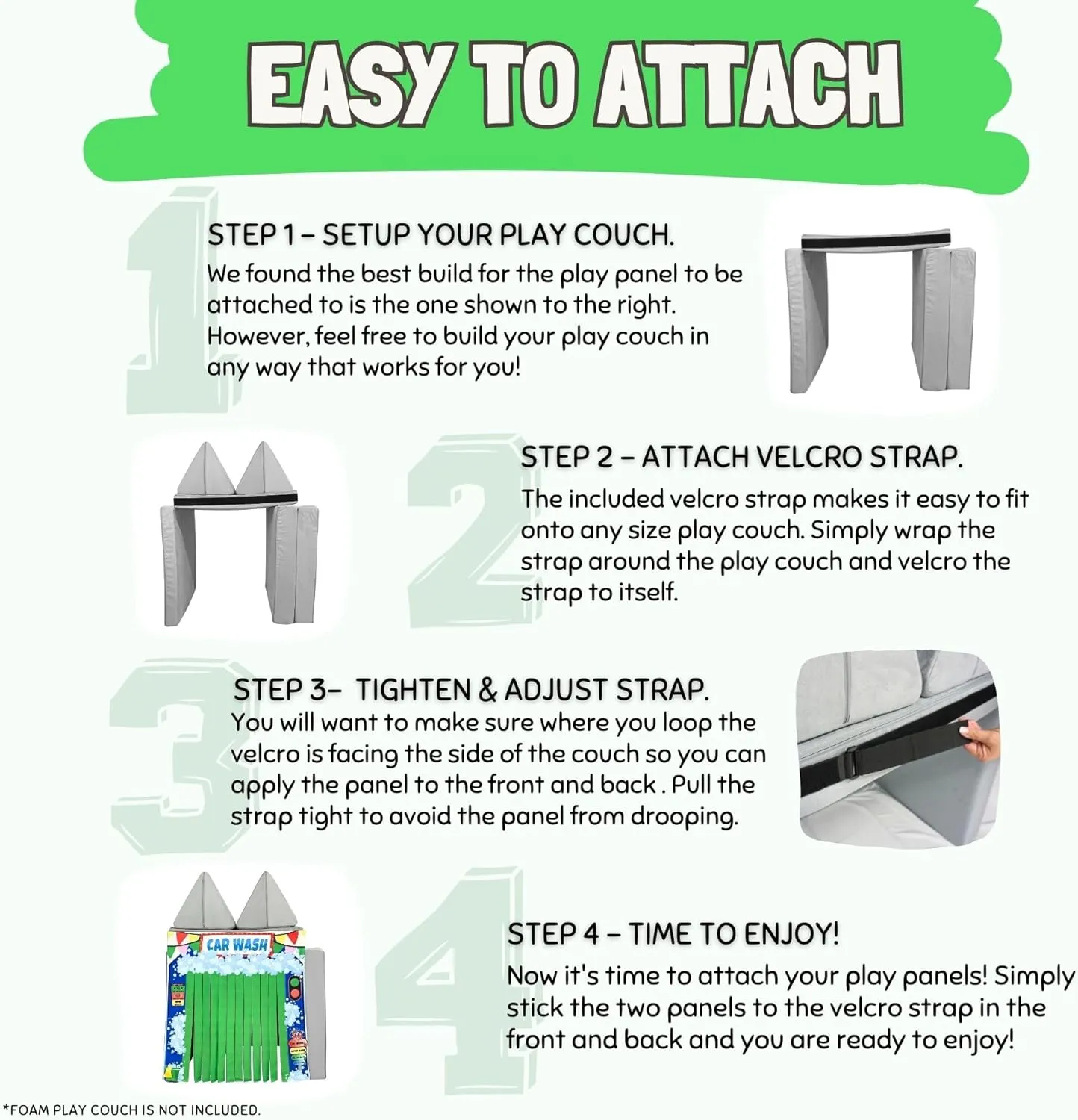 Couch Swag Play Panel for Childrens Foam Sofa Kids Couch (Car Wash)