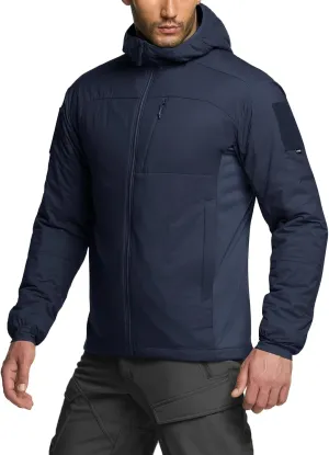 CQR Men's Insulated Hooded Tactical Jacket, Lightweight Mid-Layer Warm Hoodie, Water Resistant Full Zip Hiking Work Coat
