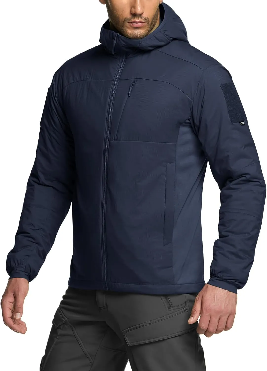 CQR Men's Insulated Hooded Tactical Jacket, Lightweight Mid-Layer Warm Hoodie, Water Resistant Full Zip Hiking Work Coat