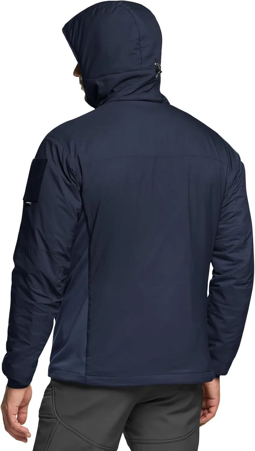 CQR Men's Insulated Hooded Tactical Jacket, Lightweight Mid-Layer Warm Hoodie, Water Resistant Full Zip Hiking Work Coat