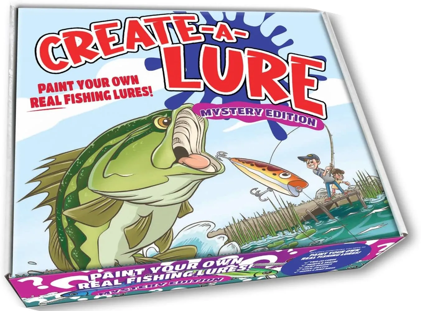 Create-A-Lure Mystery Edition Lure Making Kit, Paint Your Own Fishing Lures, Kids Painting Crafts with 2 Lures and Kid-Safe Washable Paint Colors