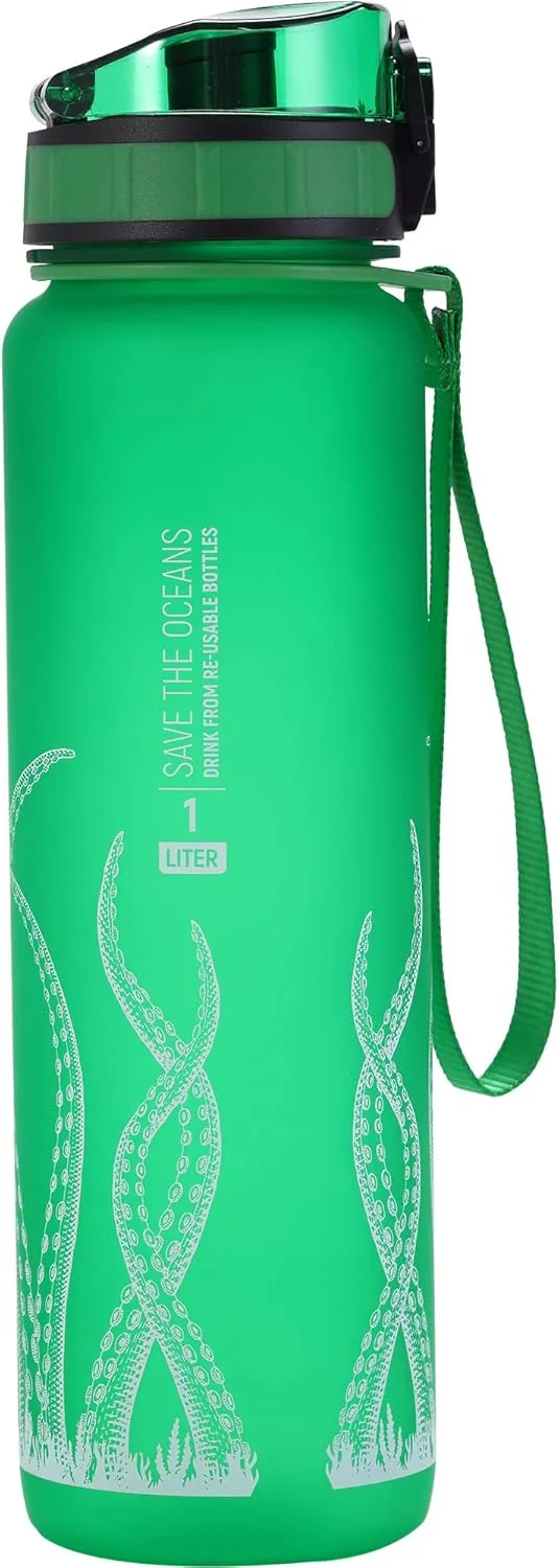 Cressi H2O Frosted Drinking Flask - One Click Opening, Lanyard for Easy Carrying, Filter for Ice and Fruit - 600 ml / 1000 ml - BPA Free - Designed in Italy