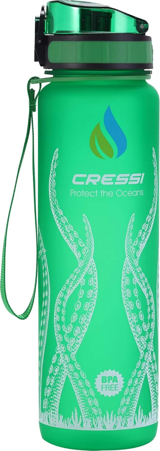 Cressi H2O Frosted Drinking Flask - One Click Opening, Lanyard for Easy Carrying, Filter for Ice and Fruit - 600 ml / 1000 ml - BPA Free - Designed in Italy