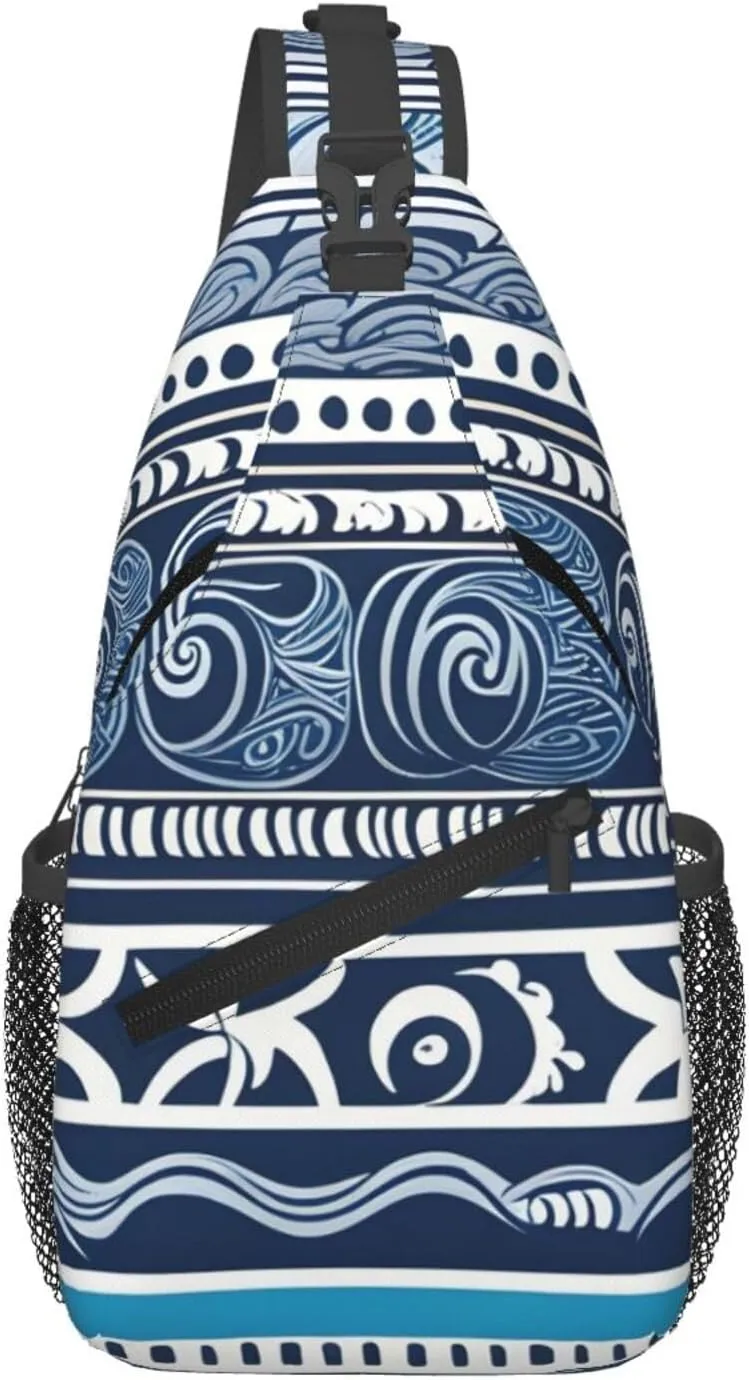 Cross Chest Bag Diagonally for Men and Women - Lightweight and Durable with High Storage Capacity Blue Polynesian Maori Tribal Pattern Picture, Black, One Size