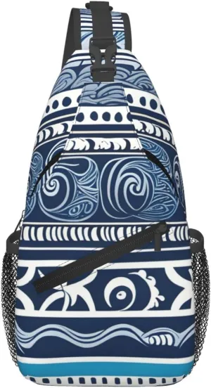 Cross Chest Bag Diagonally for Men and Women - Lightweight and Durable with High Storage Capacity Blue Polynesian Maori Tribal Pattern Picture, Black, One Size
