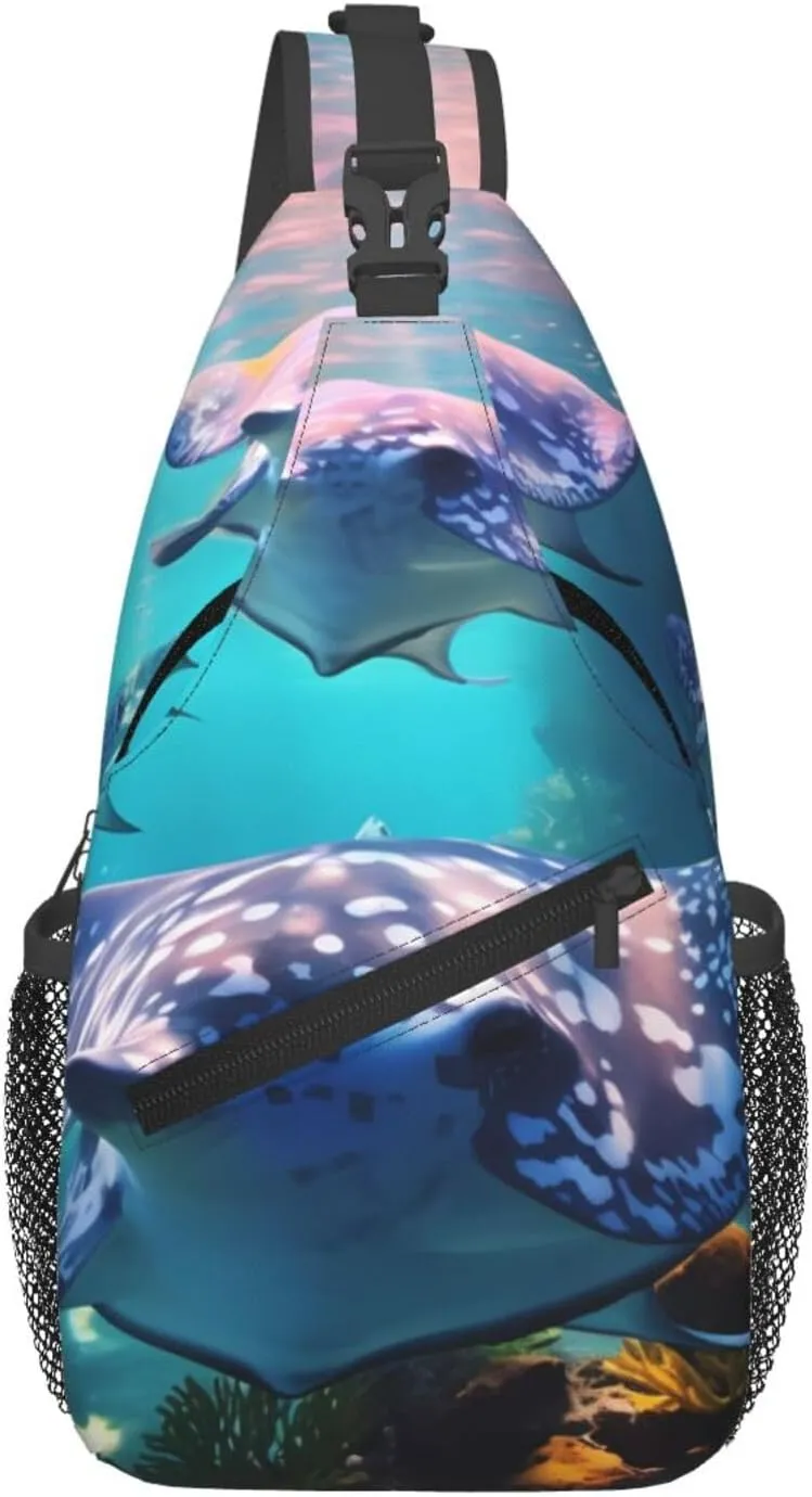 Cross Chest Bag Diagonally - Quality, Durable, and Spacious Shoulder Bag for Men and Women Sea Animals Stingrays Prints