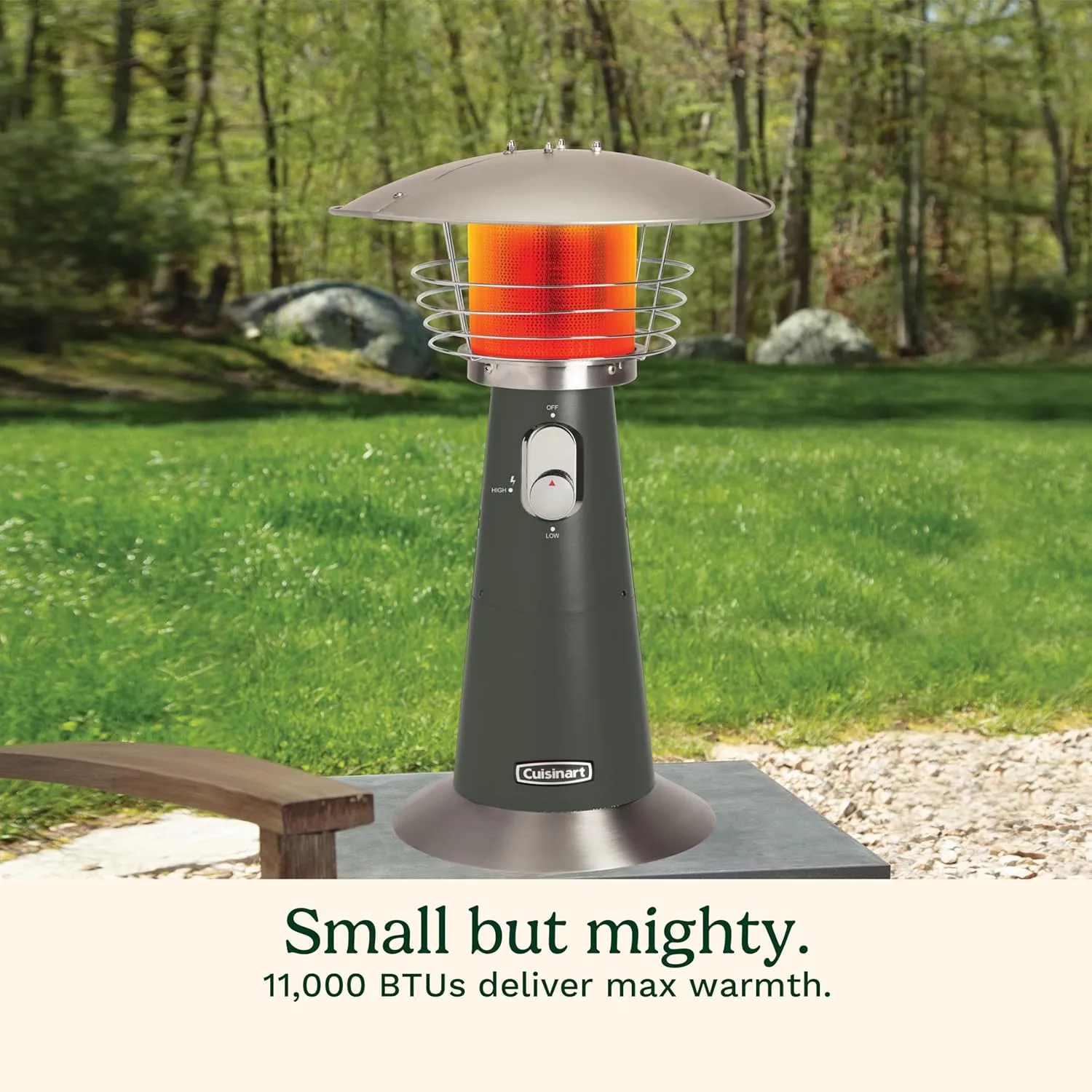 Cuisinart COH-514 Portable Tabletop Patio, 11,000 BTU Outdoor Propane Heater with Safety Tilt Switch and Burner Screen Guard, 100 sq. Foot Heat Range, Dark Gray