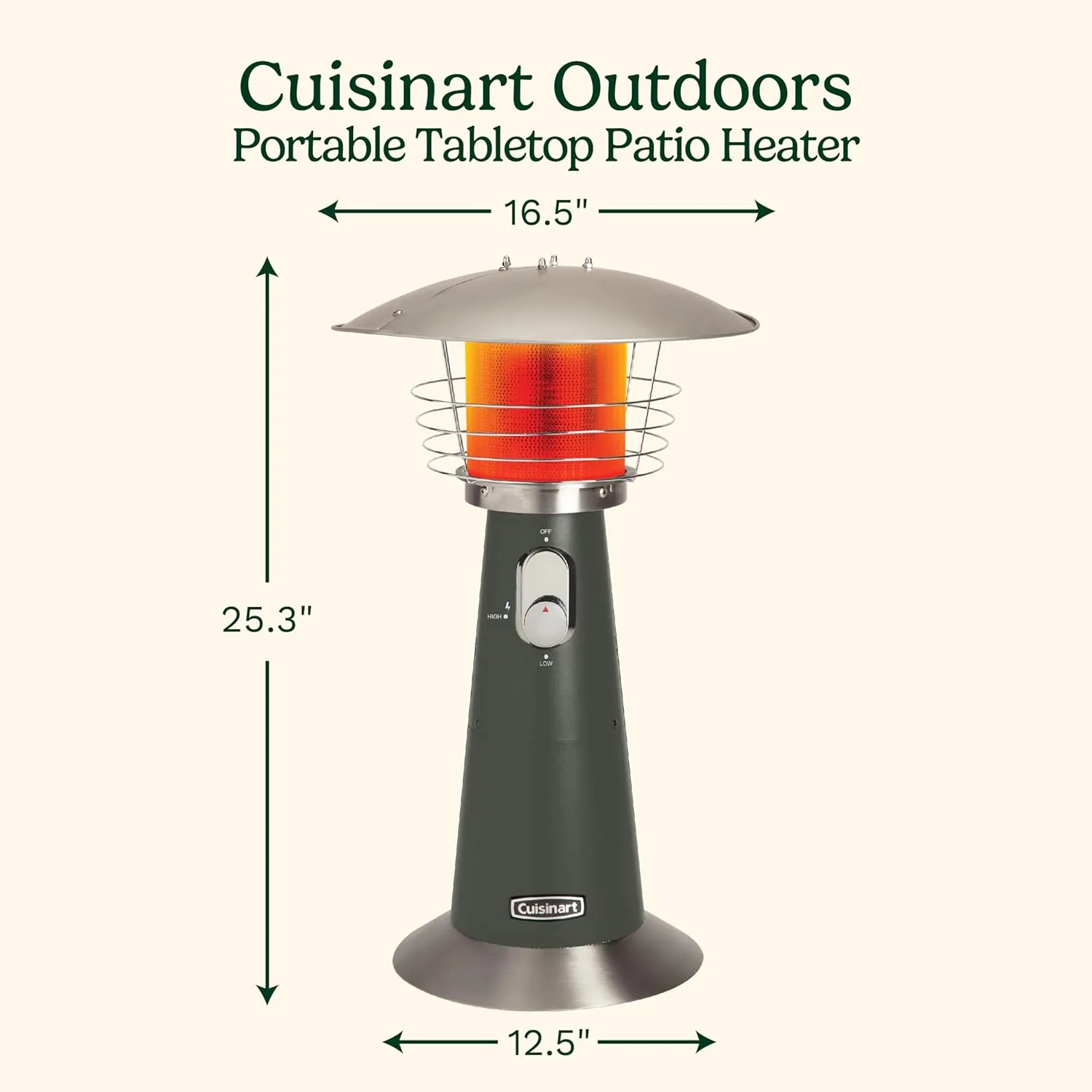 Cuisinart COH-514 Portable Tabletop Patio, 11,000 BTU Outdoor Propane Heater with Safety Tilt Switch and Burner Screen Guard, 100 sq. Foot Heat Range, Dark Gray