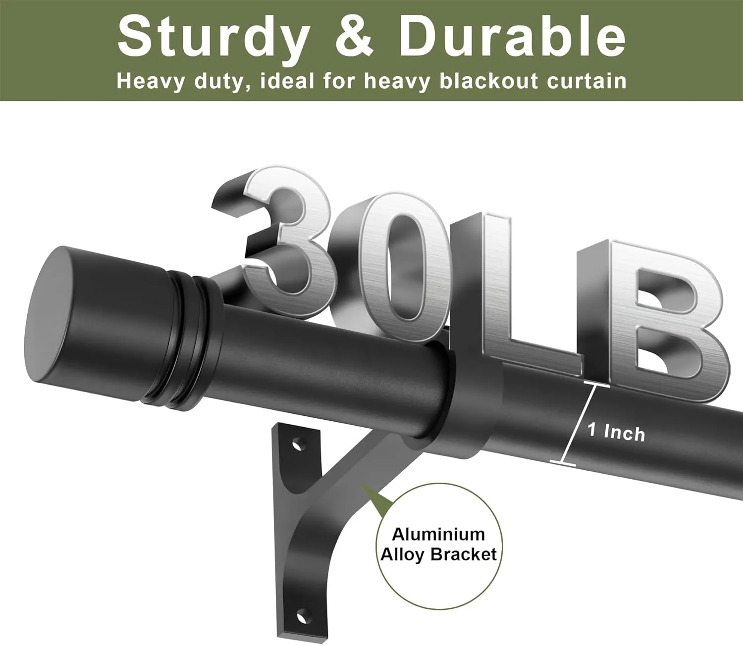Curtain Rods for Windows 28 to 150 Inches, Vimayta 1 Inch Adjustable Heavy Duty Drapery Rod with Aluminum Alloy Finials and Brackets for Living Room, Bedroom, Kitchen, Patio, Sliding Door, Matte Black