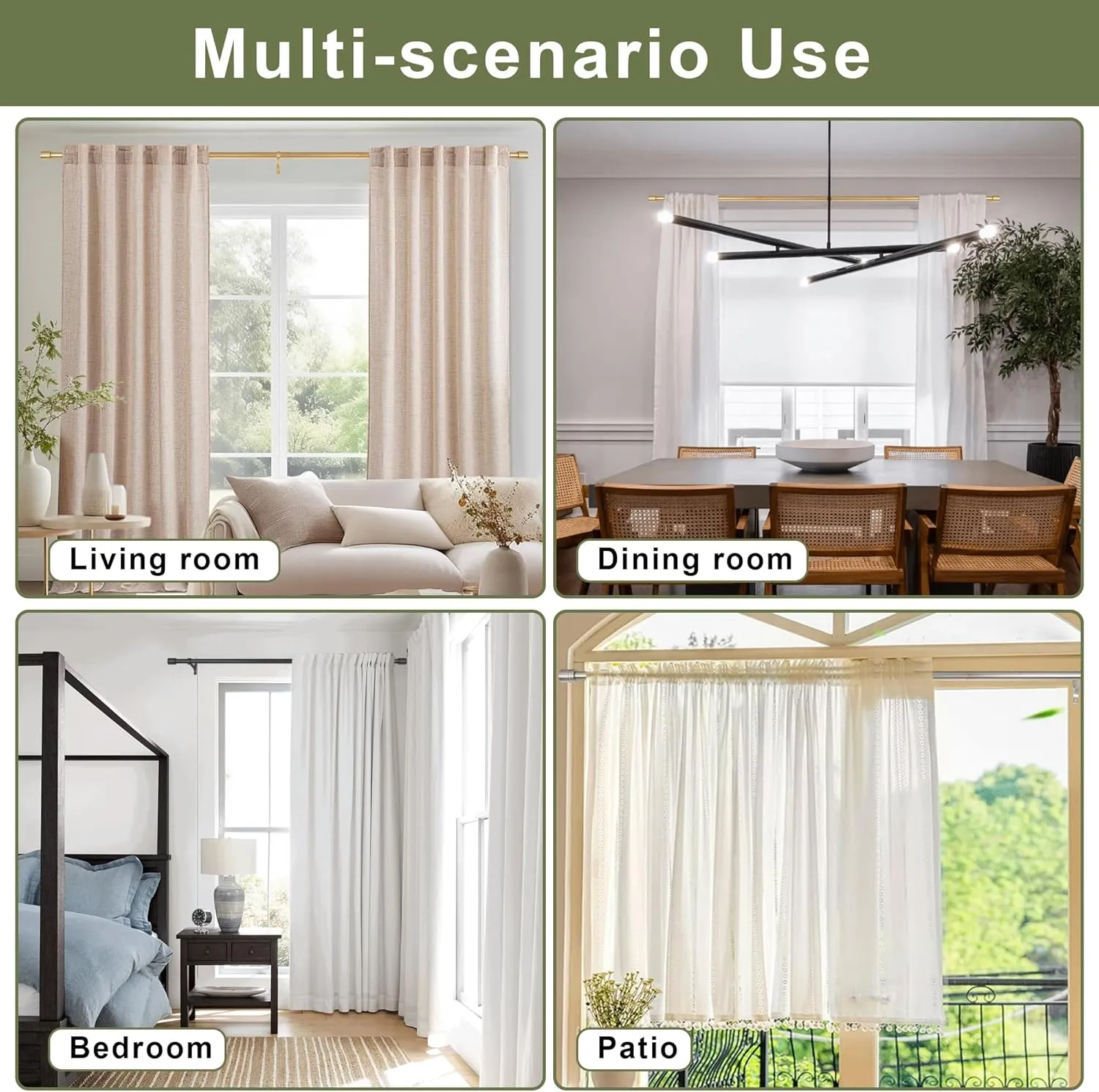 Curtain Rods for Windows 28 to 150 Inches, Vimayta 1 Inch Adjustable Heavy Duty Drapery Rod with Aluminum Alloy Finials and Brackets for Living Room, Bedroom, Kitchen, Patio, Sliding Door, Matte Black