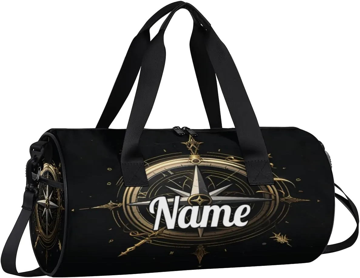 Custom Dance Duffel Bag Sport Backpacks Gyms and Weekend Overnight Travel Duffle Bag Birthday Christmas Halloween Waterproof, Compass Pattern