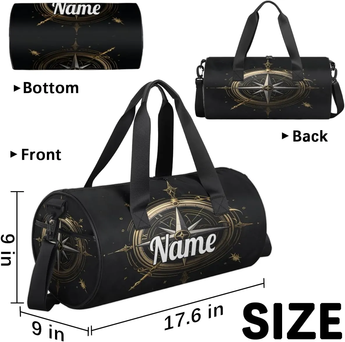 Custom Dance Duffel Bag Sport Backpacks Gyms and Weekend Overnight Travel Duffle Bag Birthday Christmas Halloween Waterproof, Compass Pattern