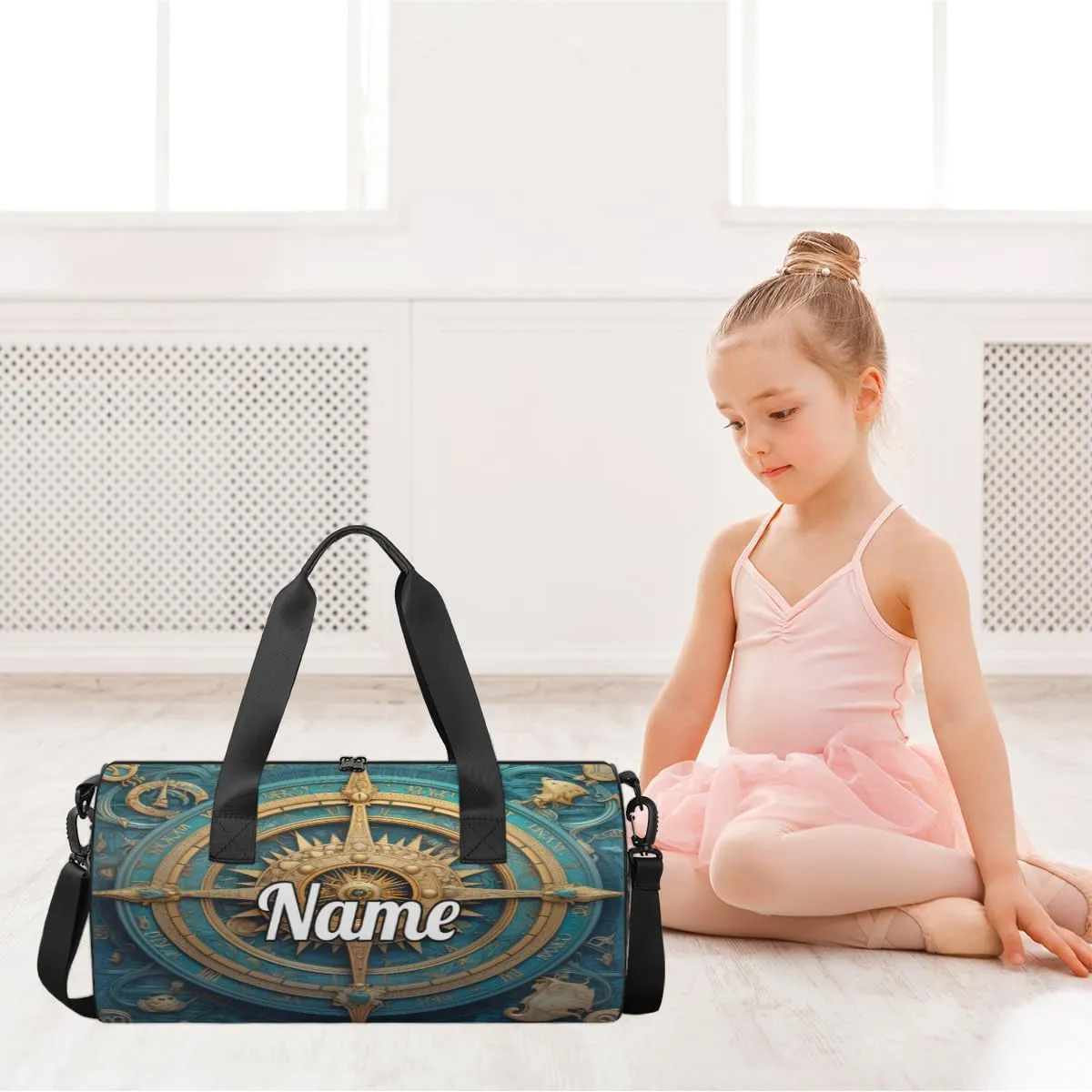 Custom Dance Duffel Bag Sport Backpacks Gyms and Weekend Overnight Travel Duffle Bag Birthday Christmas Halloween Waterproof, Compass Printed