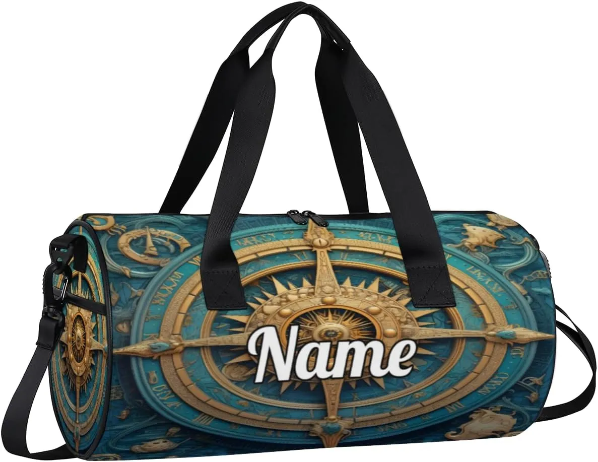 Custom Dance Duffel Bag Sport Backpacks Gyms and Weekend Overnight Travel Duffle Bag Birthday Christmas Halloween Waterproof, Compass Printed
