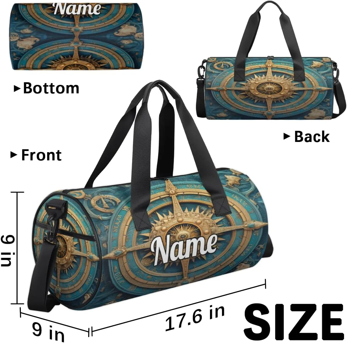 Custom Dance Duffel Bag Sport Backpacks Gyms and Weekend Overnight Travel Duffle Bag Birthday Christmas Halloween Waterproof, Compass Printed
