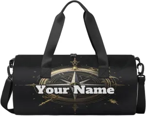 Custom Gym Bag for Women Men with Name, Personalized Compass Duffel Bag for Sports, Waterproof Dance Bag, Lightweight Carryon Gym Bag, Vintage Compass
