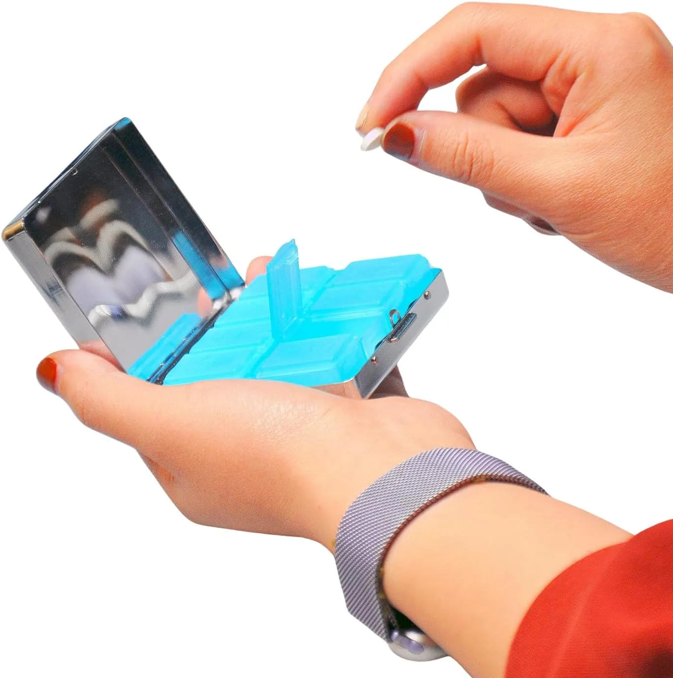 Cute Travel Pill Box Organizer with 8 Compartments - Compact and Fashionable Pill Case with Mirror - Ideal for Medications (Cat Whirl)