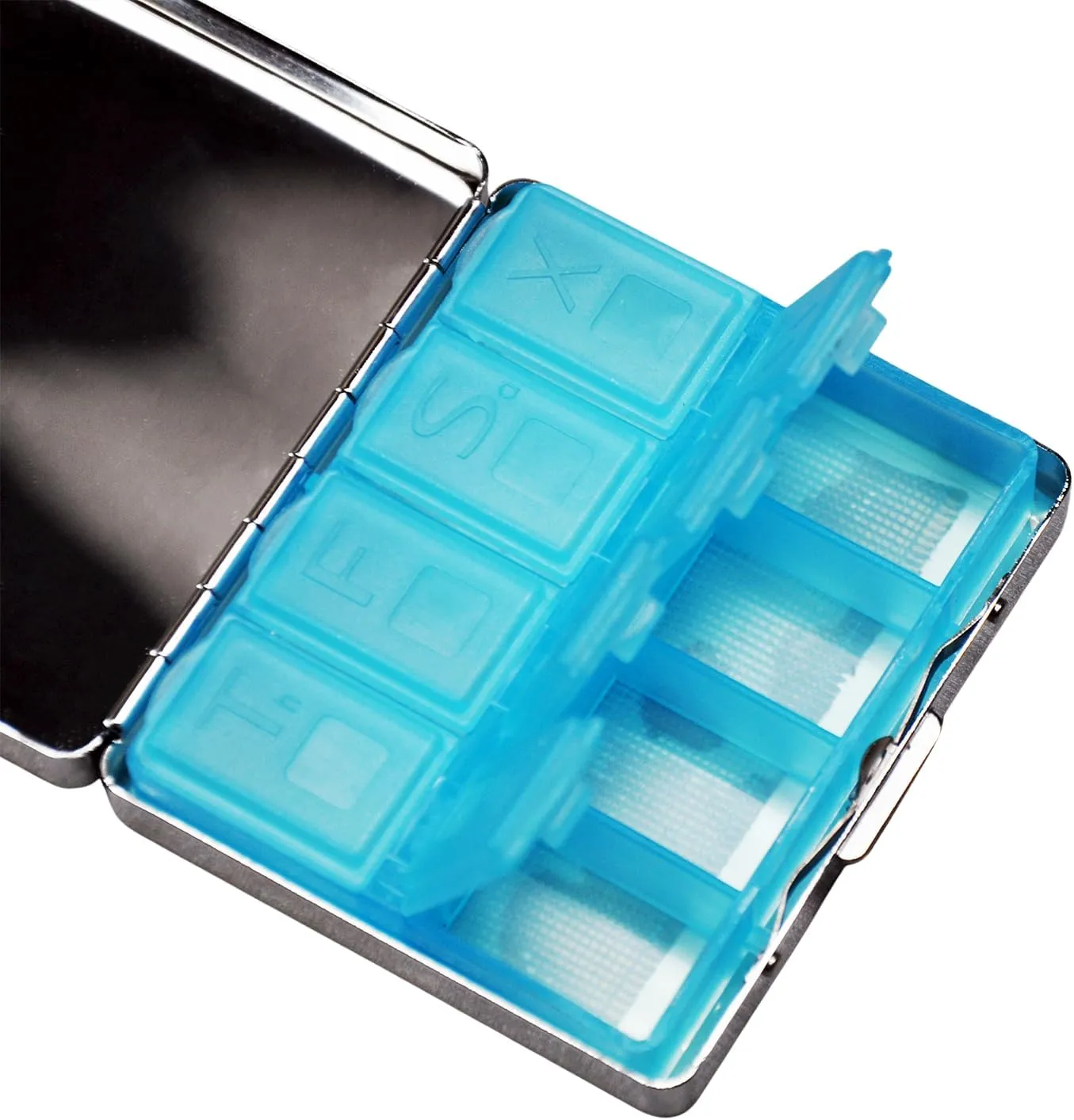 Cute Travel Pill Box Organizer with 8 Compartments - Compact and Fashionable Pill Case with Mirror - Ideal for Medications (Cat Whirl)