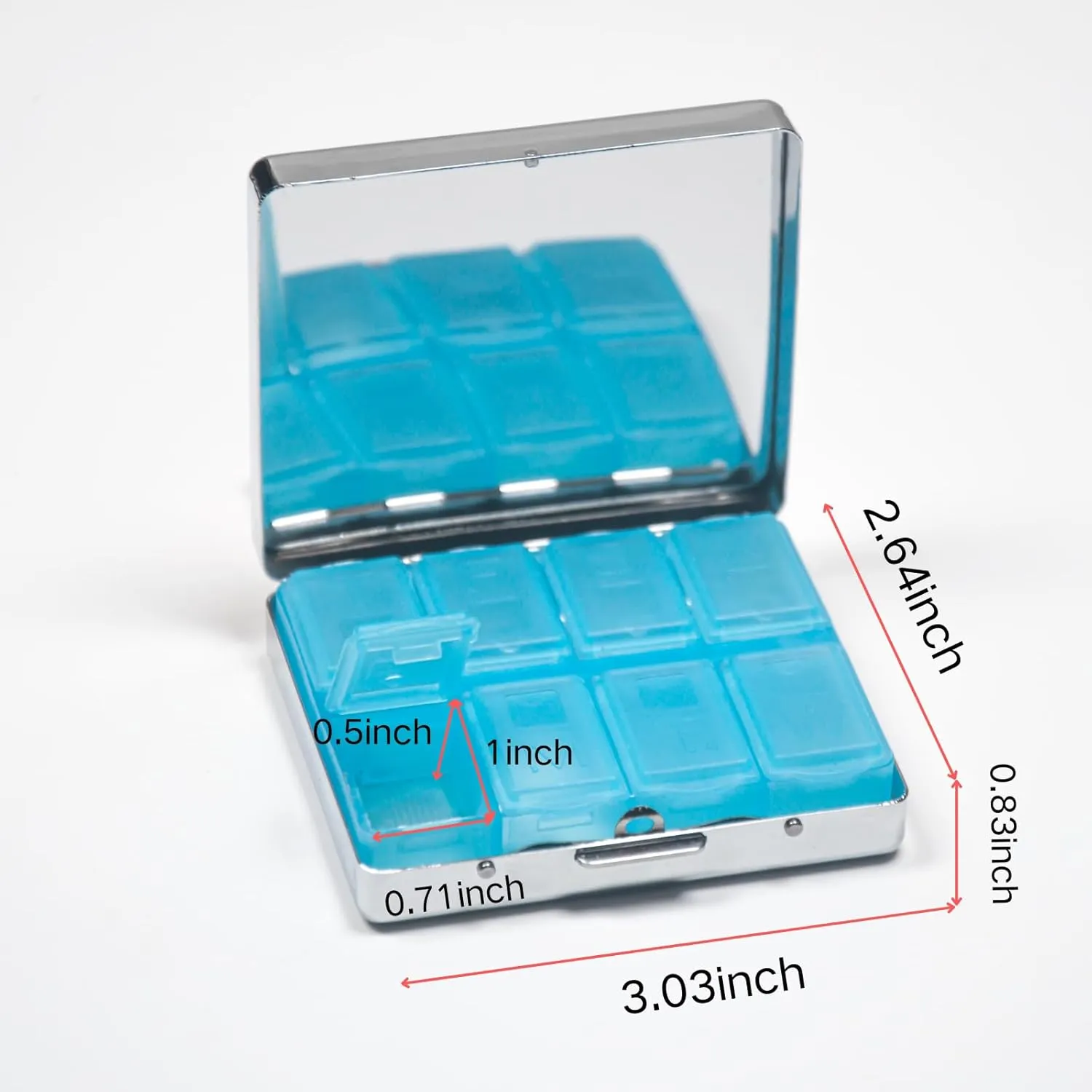 Cute Travel Pill Box Organizer with 8 Compartments - Compact and Fashionable Pill Case with Mirror - Ideal for Medications (Cat Whirl)