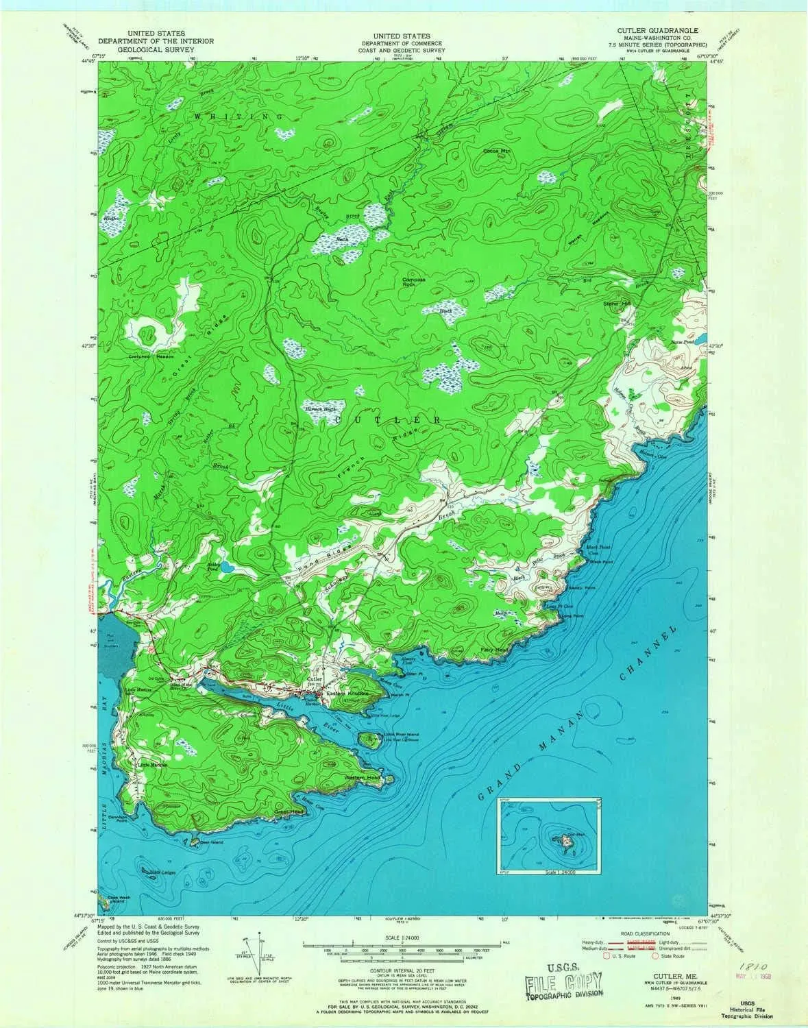 Cutler ME topo map, 1:24000 Scale, 7.5 X 7.5 Minute, Historical, 1949, Updated 1968, 27.4 x 21.6 in