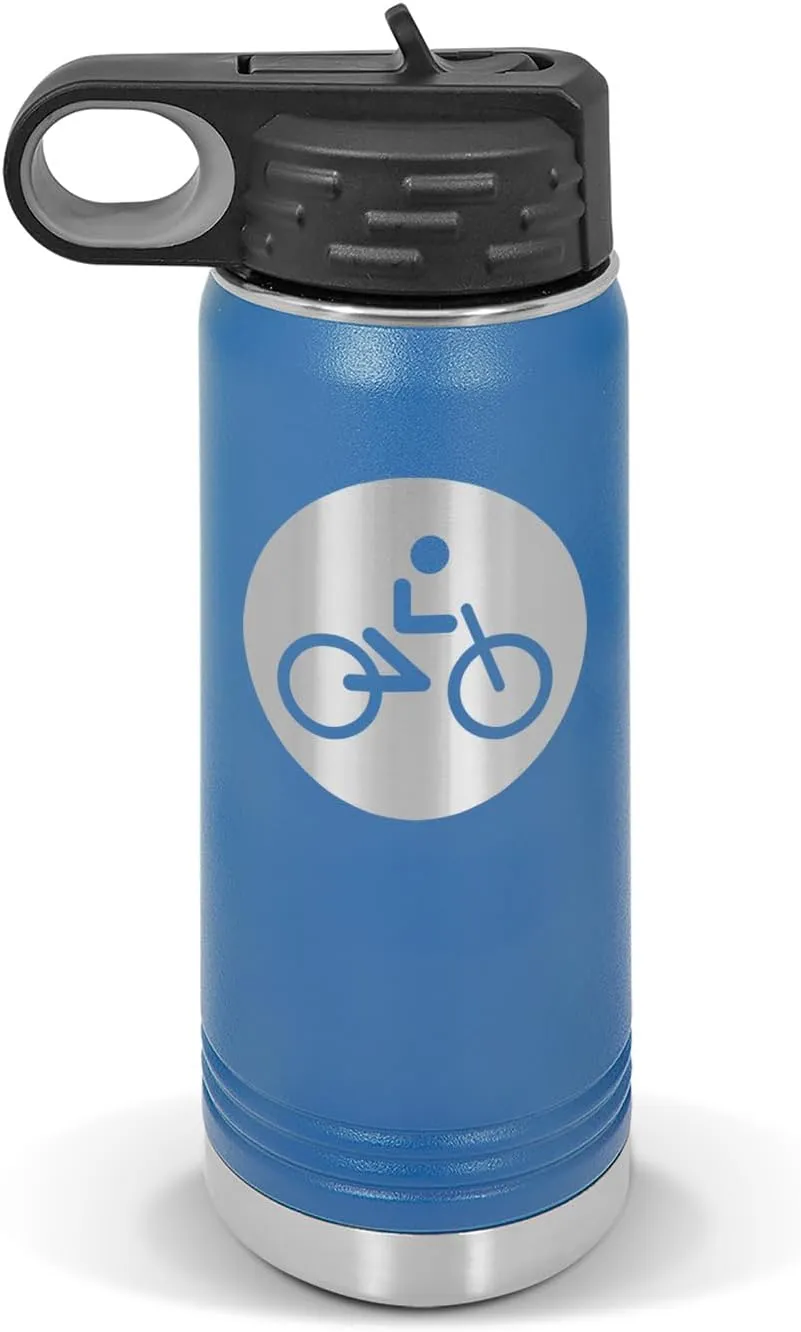 Cycling Water Bottle 20 oz - Laser Engraved w/Flip Top Removable Straw - Polar Camel - Stainless - Vacuum Insulated - Drinkware - Biking Bicycle Competitive v2