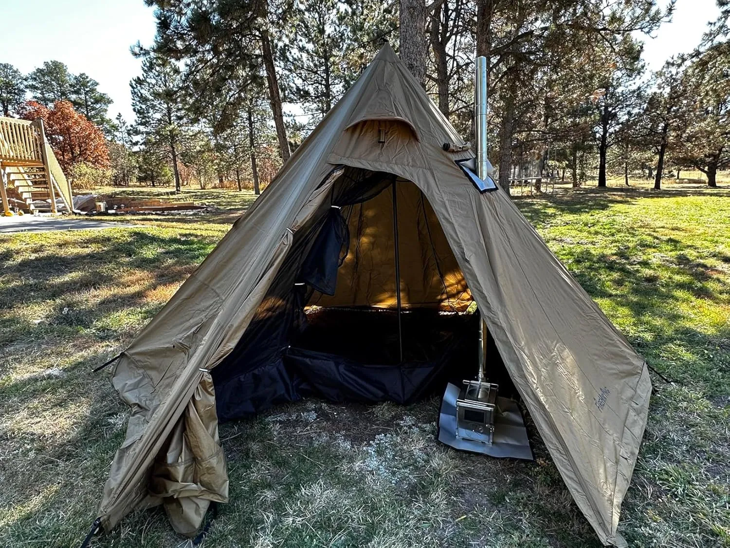 DANCHEL OUTDOOR Backpacking Hot Tent with Stove Jack for 2/4 Person Camping, 4 Season Lighweight Teepee Tent for Hunting Winter Solo Camping,10.5ft/13ft