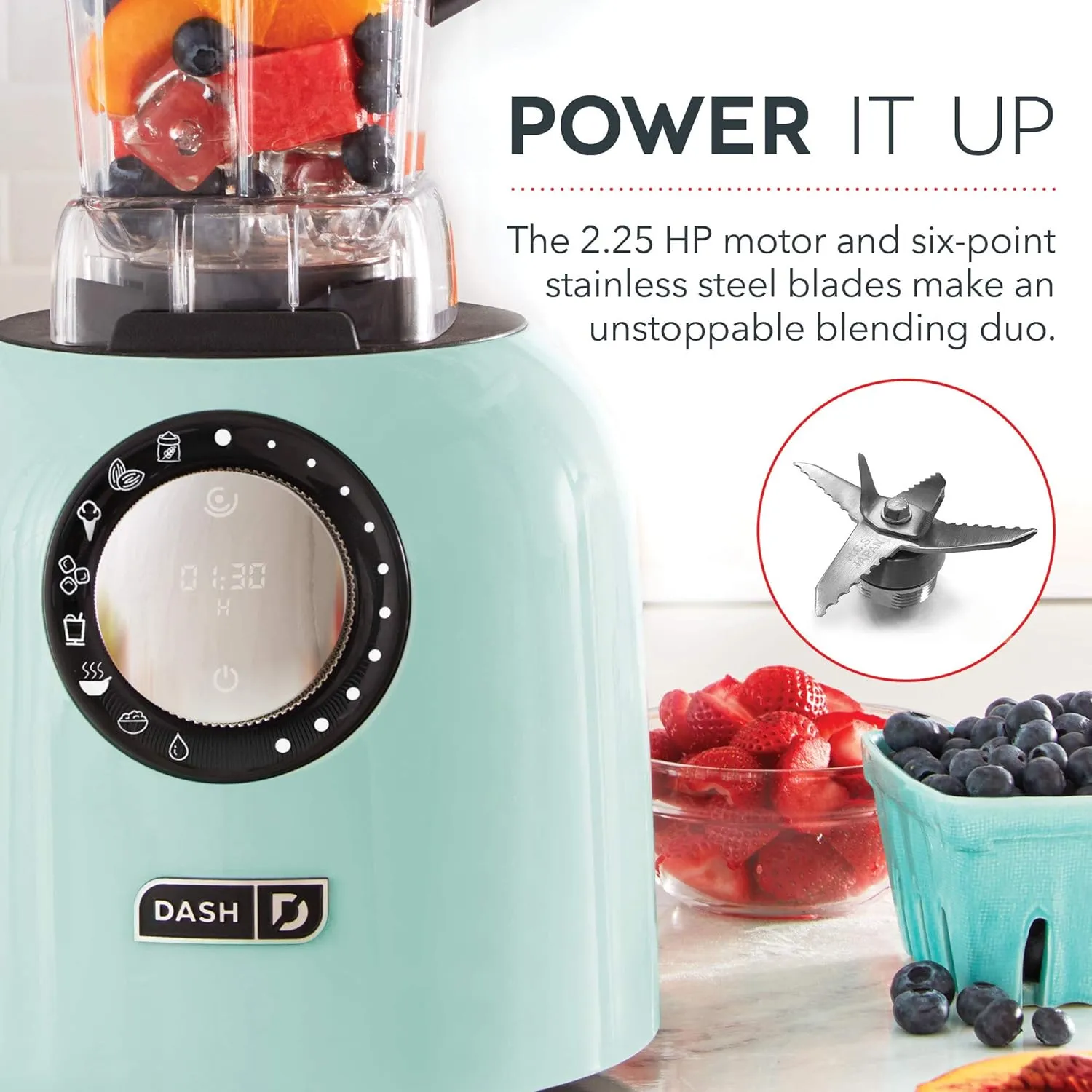 Dash Chef Series Deluxe Digital 64 oz Countertop Blender, with Stainless Steel Blades, Tritan Blending Jug, Tablet Stand & USB Charging Port, for Smoothies, Nut Butters, Purees, Soup and More - Aqua