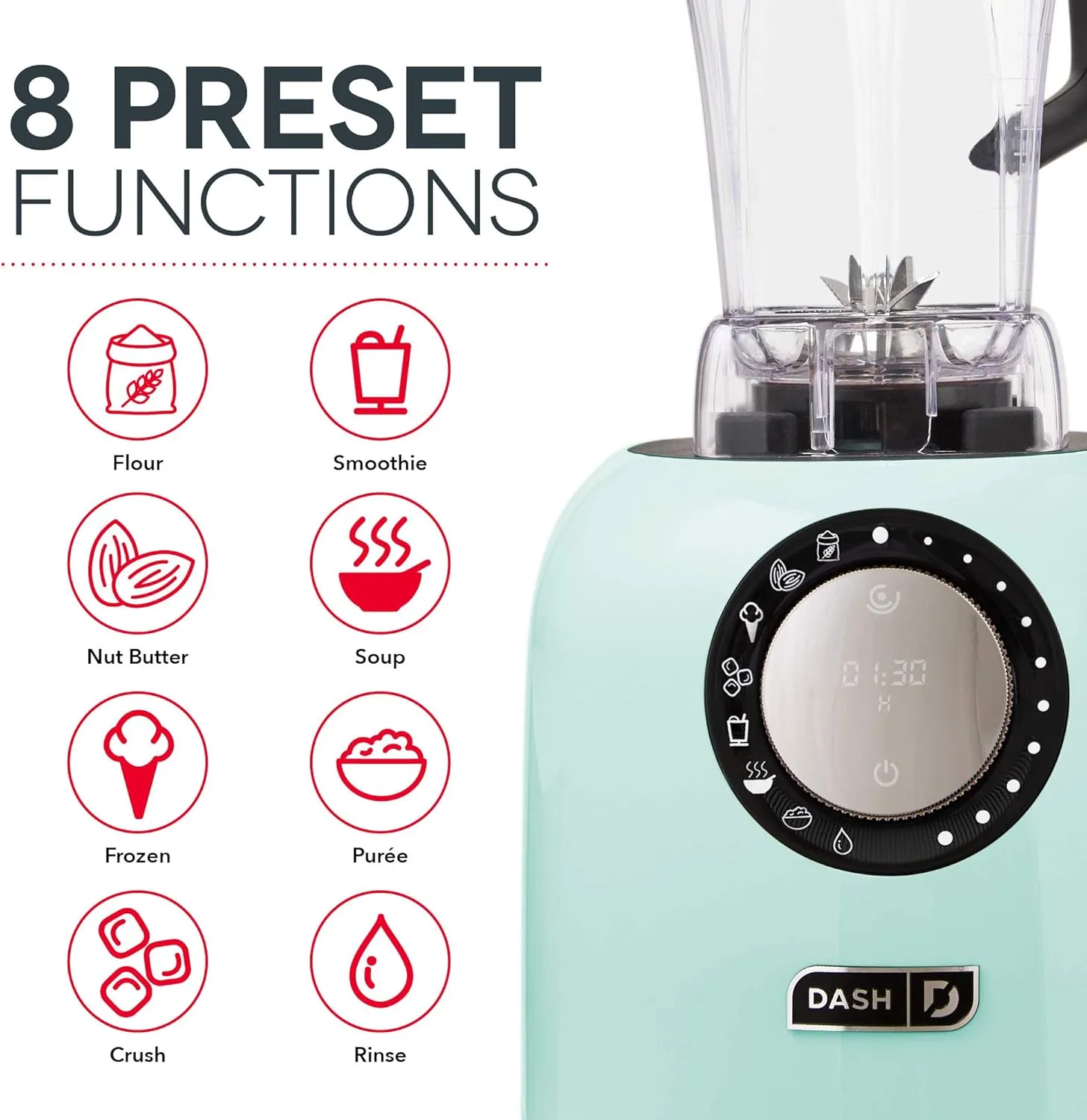 Dash Chef Series Deluxe Digital 64 oz Countertop Blender, with Stainless Steel Blades, Tritan Blending Jug, Tablet Stand & USB Charging Port, for Smoothies, Nut Butters, Purees, Soup and More - Aqua