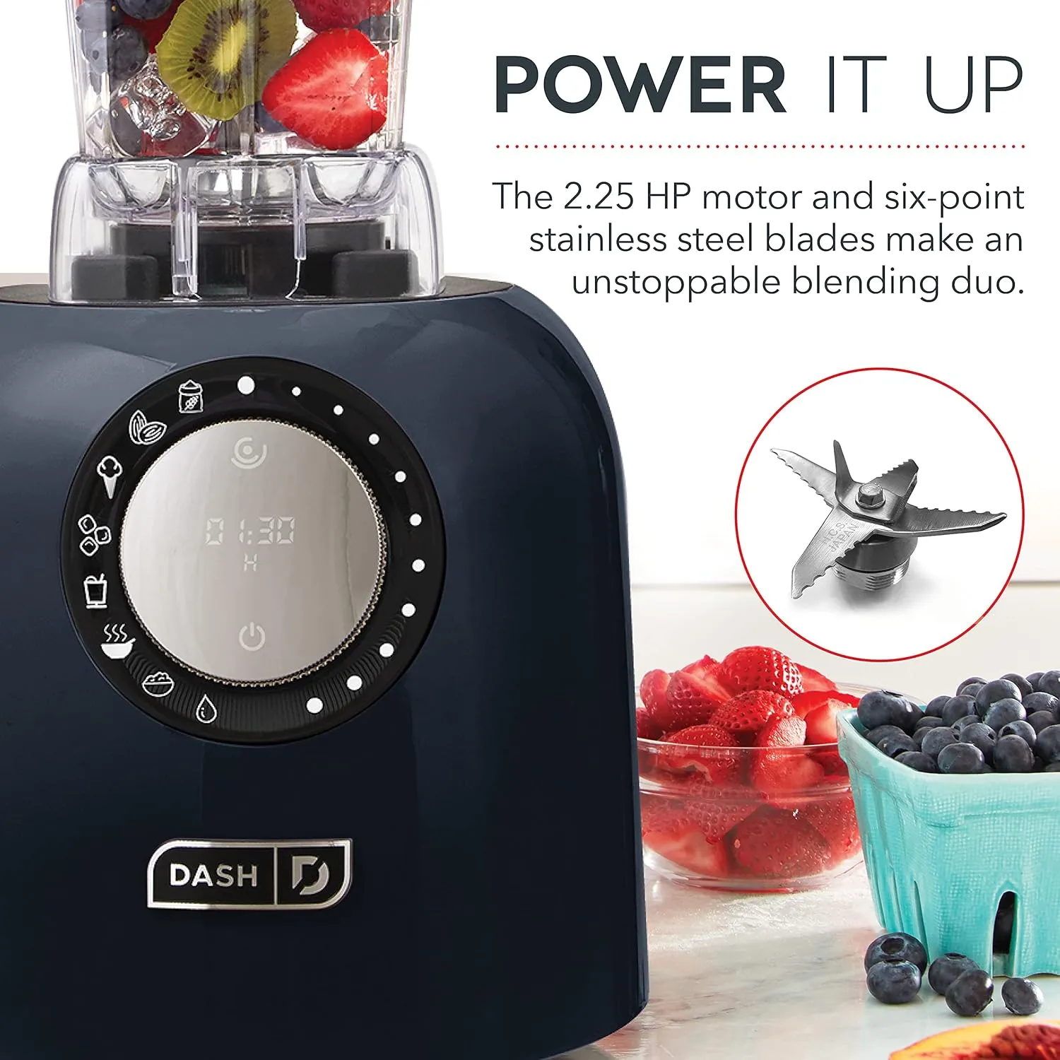 Dash Chef Series Deluxe Digital 64 oz Countertop Blender, with Stainless Steel Blades, Tritan Blending Jug, Tablet Stand & USB Charging Port, for Smoothies, Nut Butters, Purees, Soup and More - Black