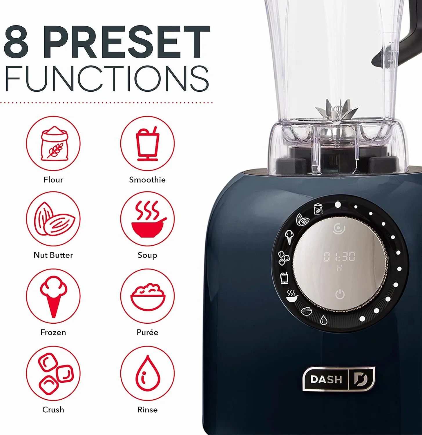 Dash Chef Series Deluxe Digital 64 oz Countertop Blender, with Stainless Steel Blades, Tritan Blending Jug, Tablet Stand & USB Charging Port, for Smoothies, Nut Butters, Purees, Soup and More - Black