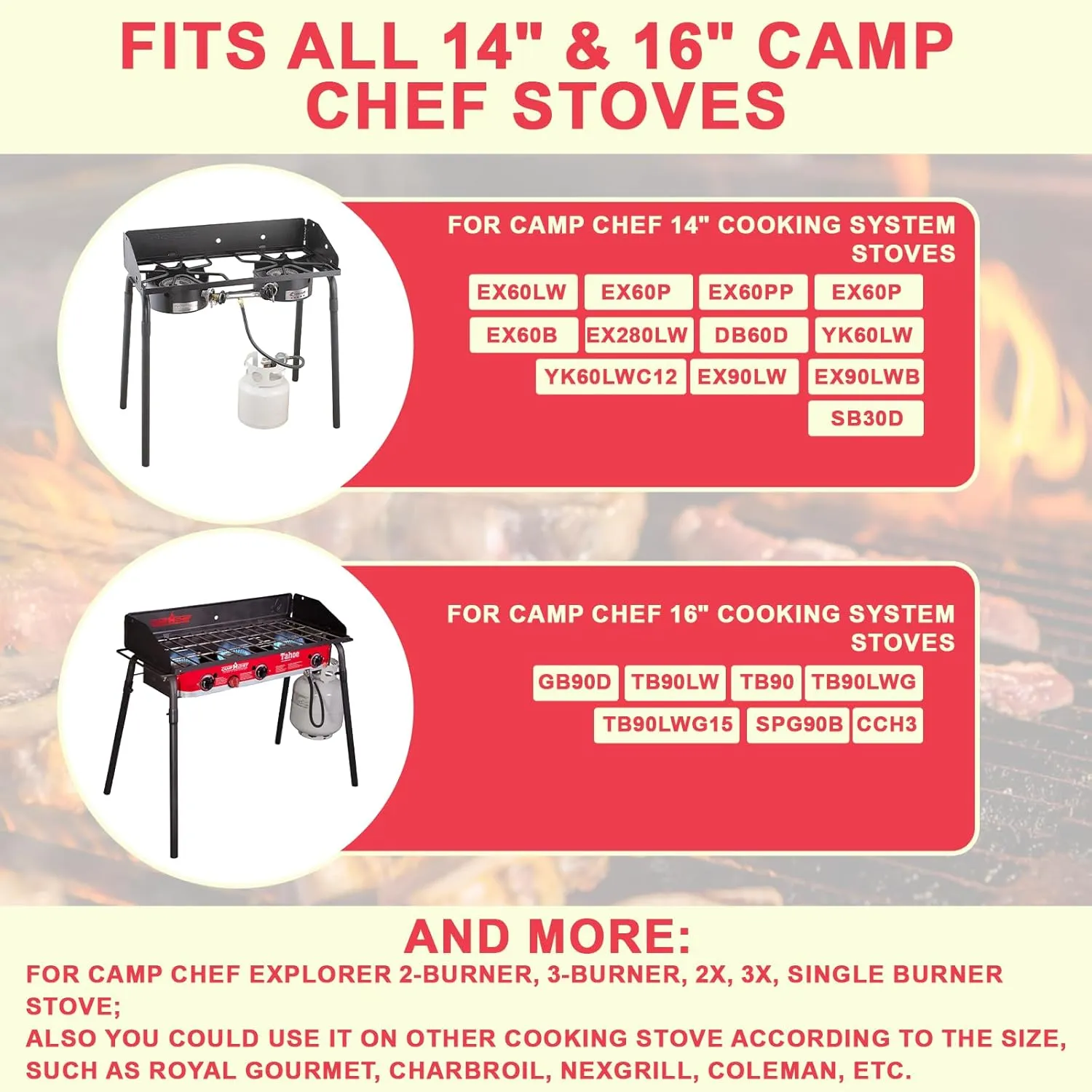 DcYourHome Cast Iron Griddle for Camp Chef Explorer 2/3-Burner, Single Burner, 3X,2X Stove,Reversible Griddle Pan for All Camp Chef 14" x 16" & Most Outdoor Cooking Charcoal/Gas/Propane/Electric Grill