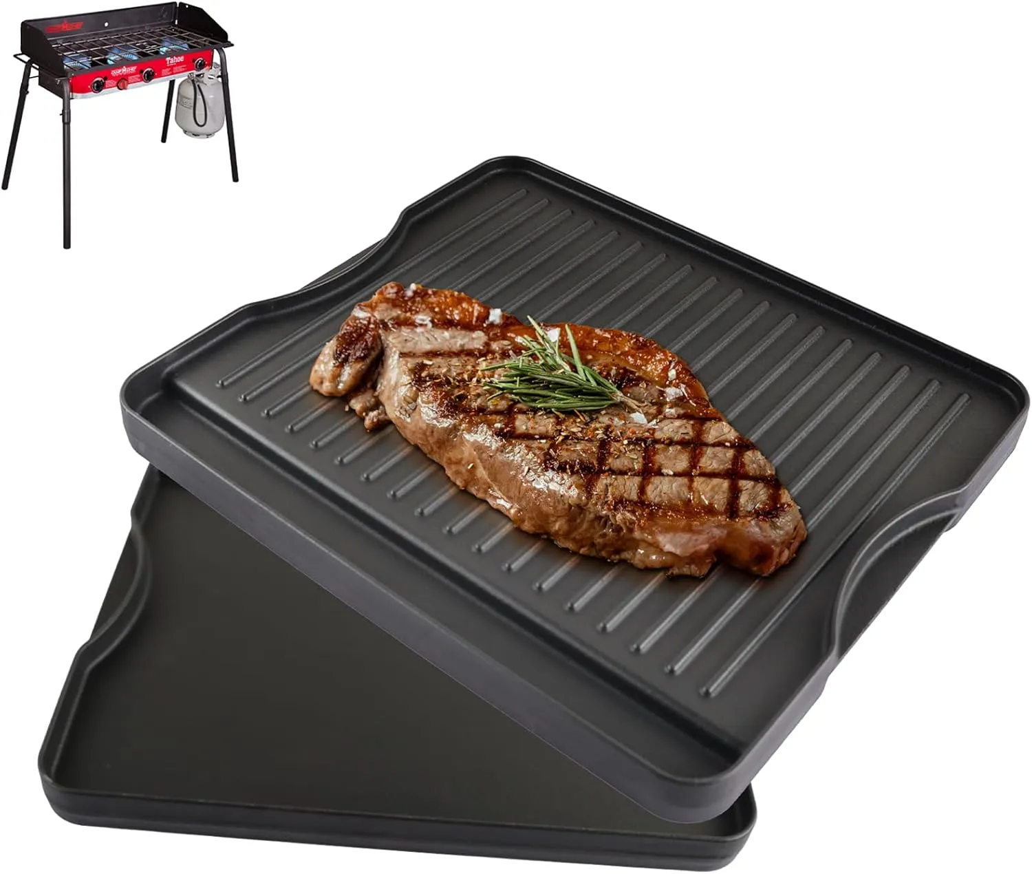 DcYourHome Cast Iron Griddle for Camp Chef Explorer 2/3-Burner, Single Burner, 3X,2X Stove,Reversible Griddle Pan for All Camp Chef 14" x 16" & Most Outdoor Cooking Charcoal/Gas/Propane/Electric Grill