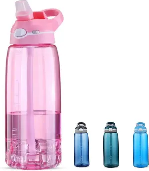 DEARART 32oz Water Bottle With Straw Has Handle AUTOSEAL BPA FREE, Clear Bottles Flip Up Lid, Suit Office Sports Travel for Women Girls, Pink.