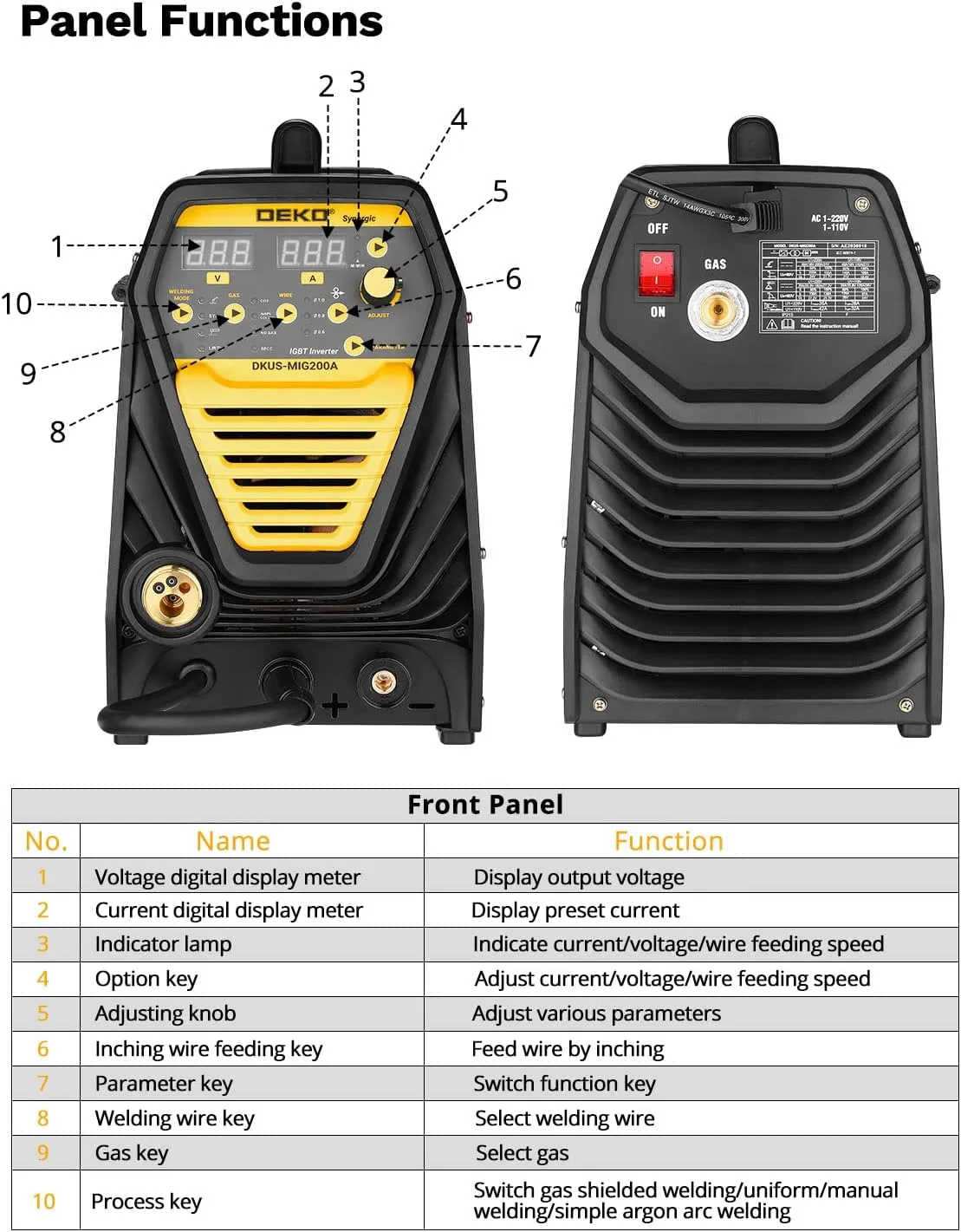 DEKO Digital 200A MIG/MMA Welder, SYNERGIC DC Inverter Welding Machine,110V/220V Fully Digitally Control with Wire Brush,Earthing Cable,Electrode Holder,Welding Gun,Digital Panel