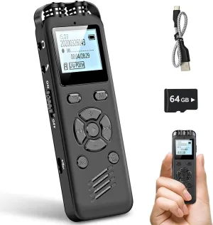 Digital Voice Recorder 64GB Voice Recorder with Playback and Voice Activated Recorders Dictaphone Recording Device Audio Recording Device for Lectures/Meeting/Interview Portable Recorder