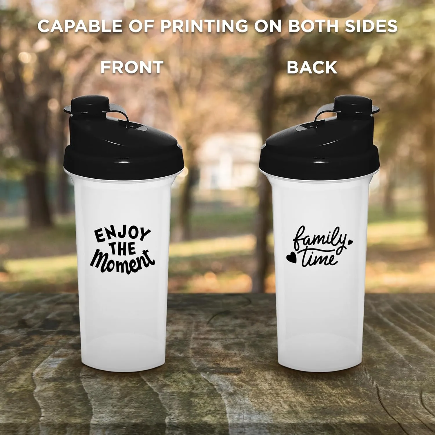 DISCOUNT PROMOS Custom Plastic Shaker Bottles 25 oz. Set of 100, Personalized Bulk Pack - Protein Mixer Cup with Flip Top Lid, BPA Free - Black