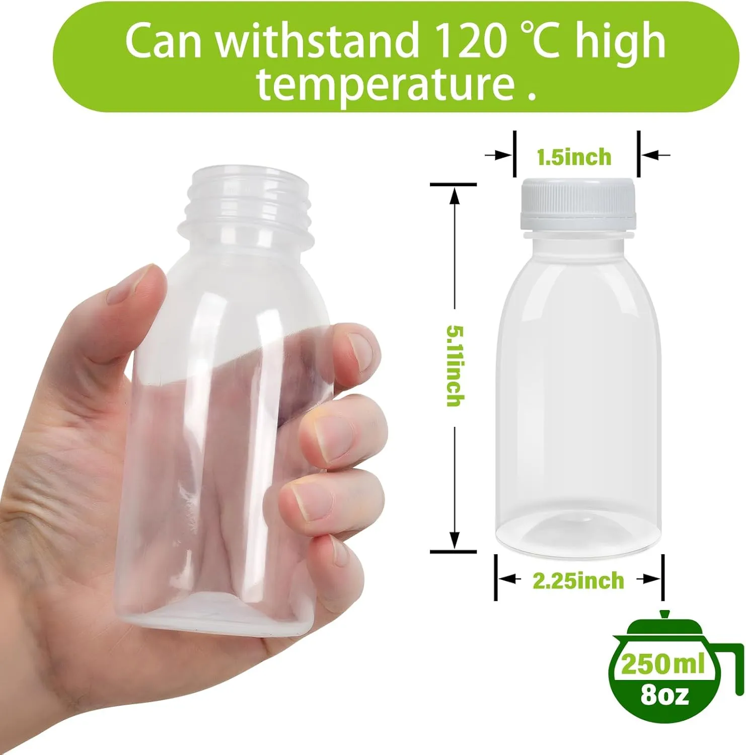 Dishwasher Safe 8oz Small Plastic Bottles with Caps Reusable BPA Free PP5 Juice Milk Water Smoothie Bottle Heat-Resistant Refillable