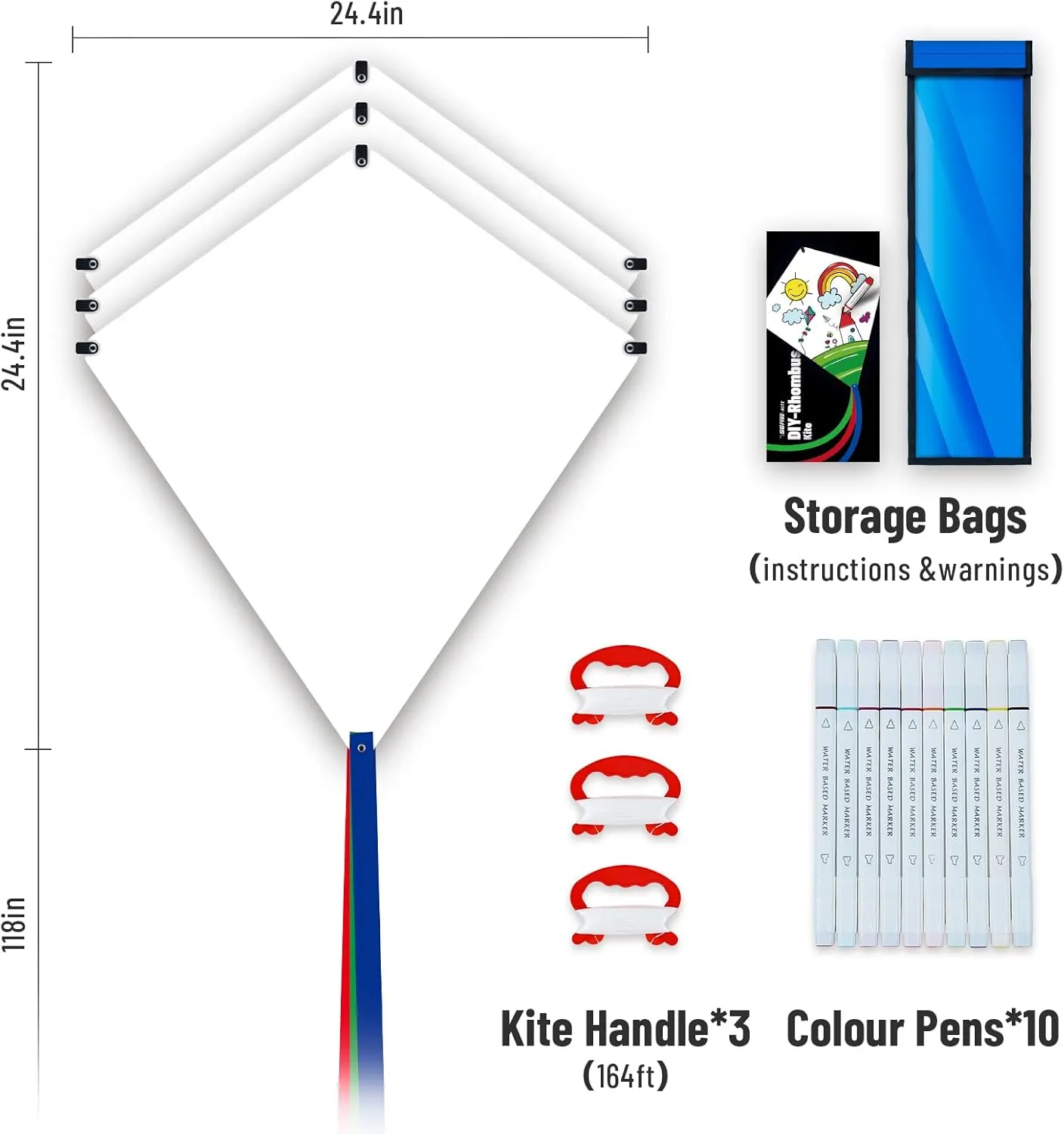 DIY Blank Diamond Kite for Kids & Adults Easy to Fly,Kite Making Kit Bulk,Kites are Used for Parties and Outdoor Beach Activities(3 Pack)