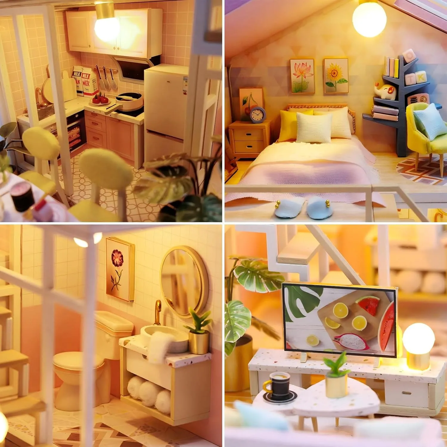 DIY Miniature House Kit, Tiny House Kit with Furniture & LED, DIY Wooden Dollhouse Miniature Kit for Adults Teen, Wooden Crafts Lovely Dollhouse Kit, Home Decor - Sweet Time