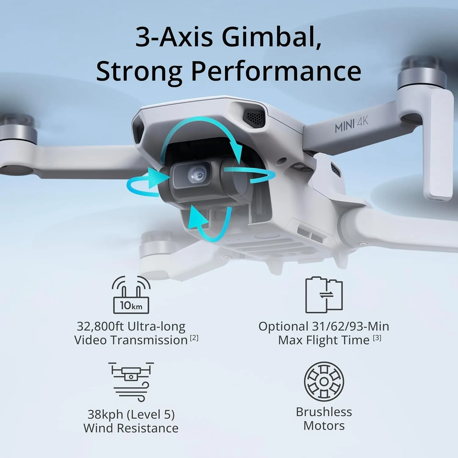 DJI Mini 4K Drone Quadcopter with Camera for Adults, Under 249 g, 3-Axis Gimbal Stabilization, 10km Video Transmission, Auto Return, Wind Resistance, 31-Min Flight Bundle with Deco Gear Accessories