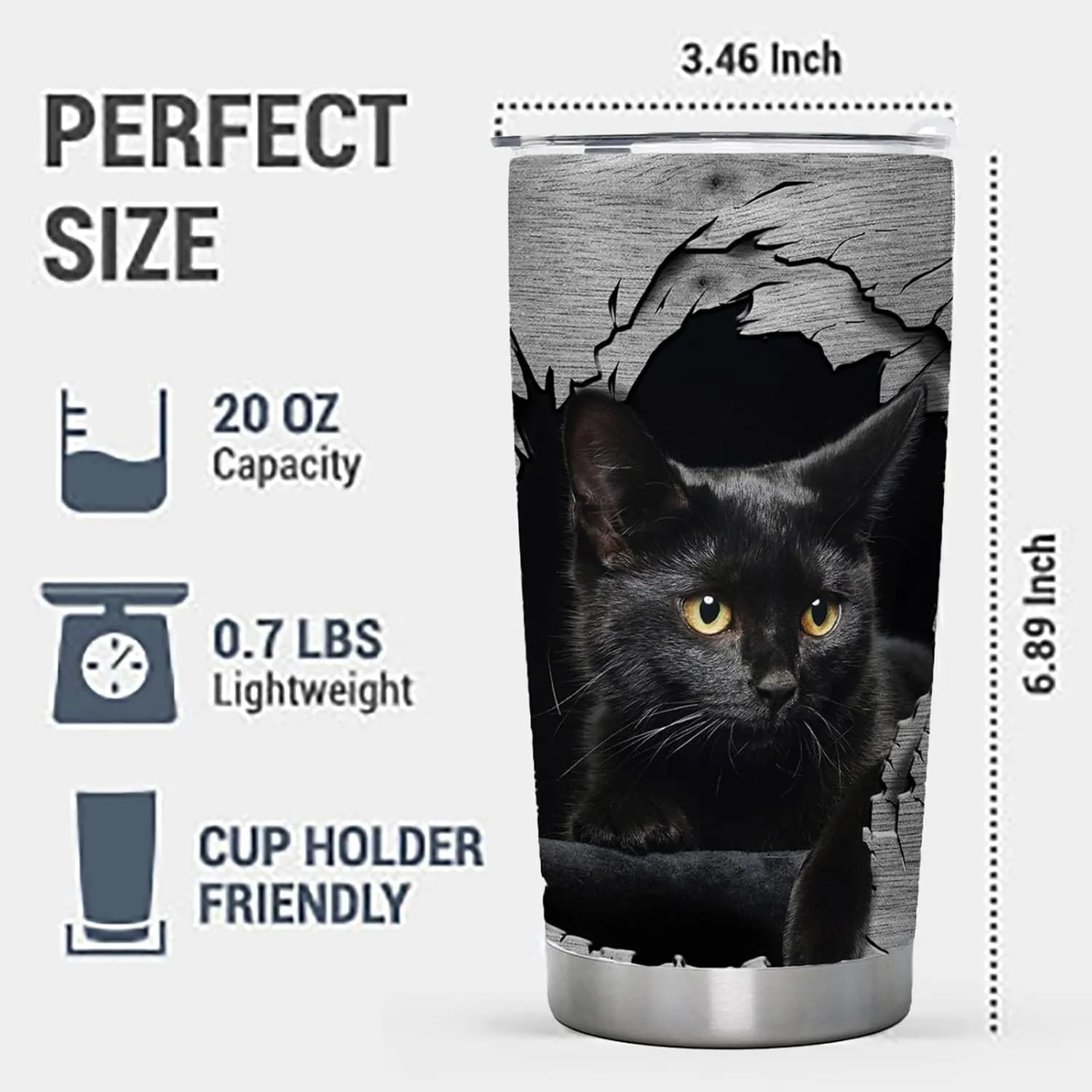 DJY Black Cat Tumbler with Lid Vaccum Stainless Steel Insulated Tumbler 3D Cat Coffee Cup Travel Mug, Gift for Cat Mom, Women, Daughter, Water Bottle for Home Office Outdoors