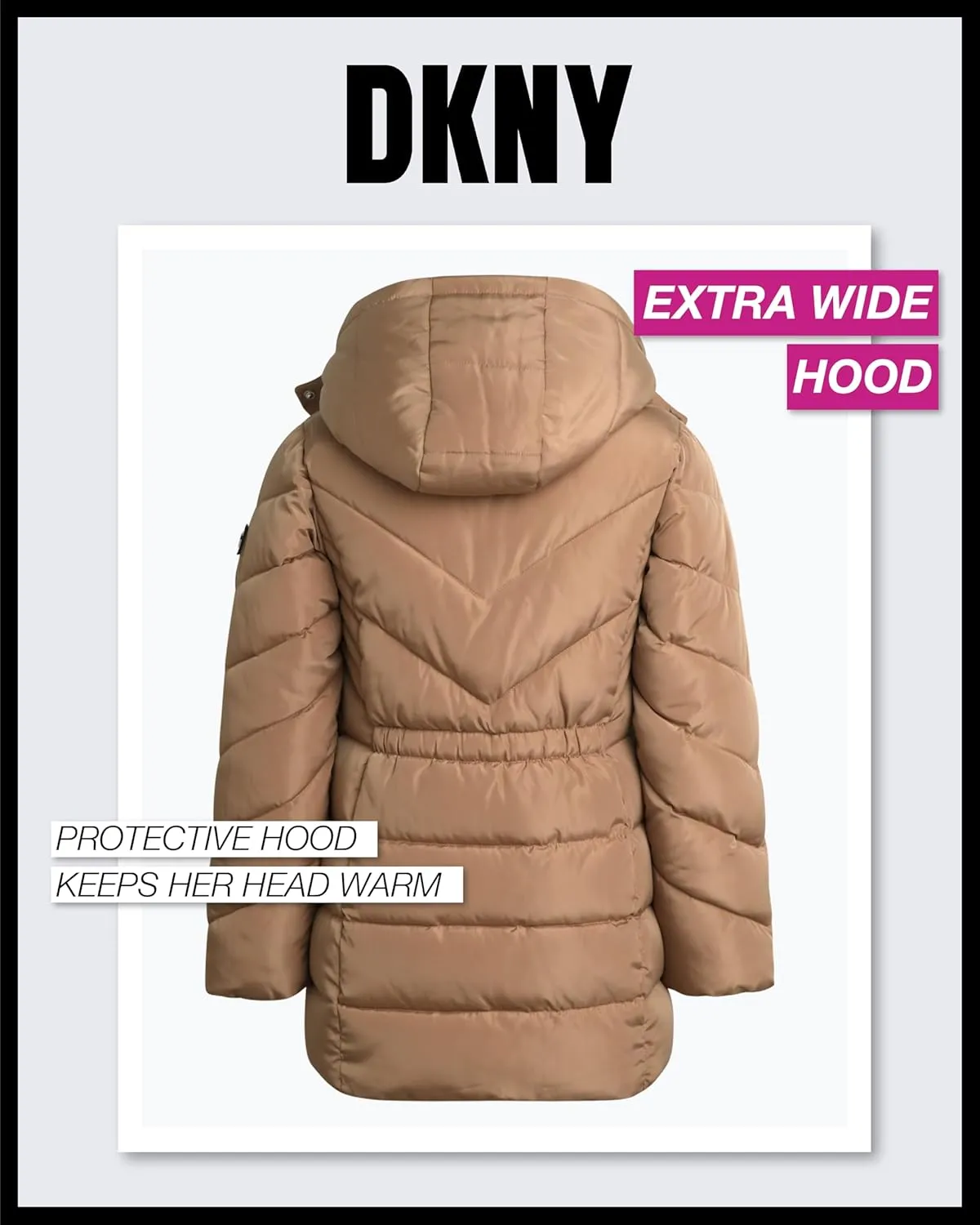 DKNY Girls’ Winter Coat – Heavyweight Anorak Puffer Coat with Cinched Waist – Sherpa Lined Insulated Jacket for Girls (4-16)
