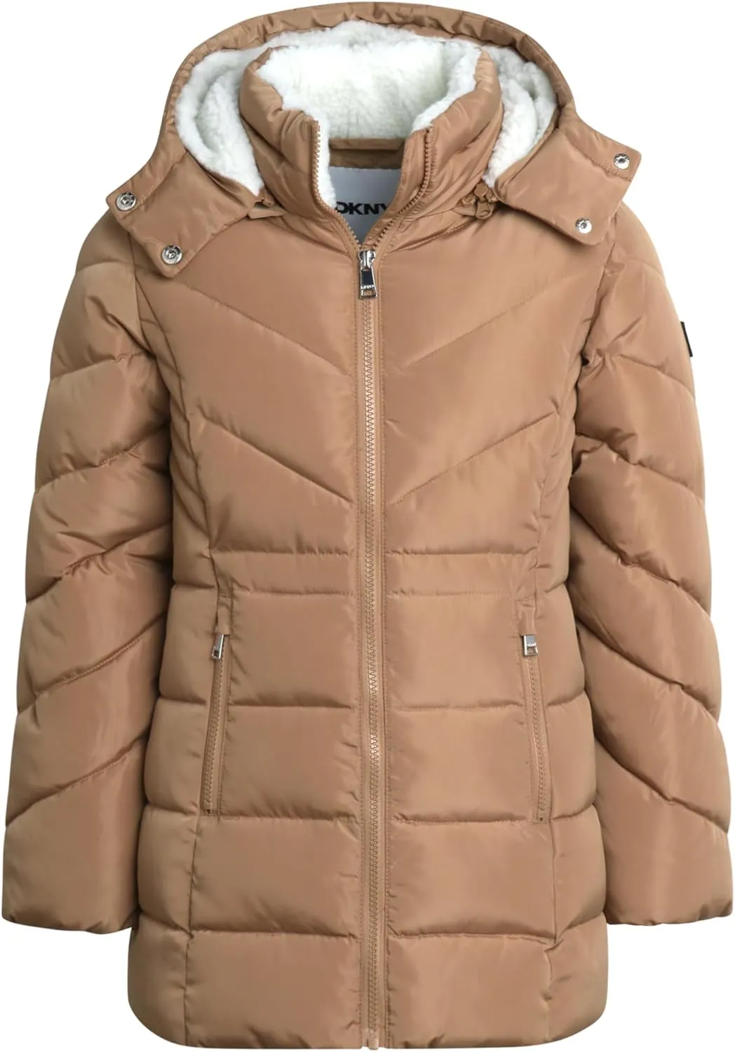 DKNY Girls’ Winter Coat – Heavyweight Anorak Puffer Coat with Cinched Waist – Sherpa Lined Insulated Jacket for Girls (4-16)