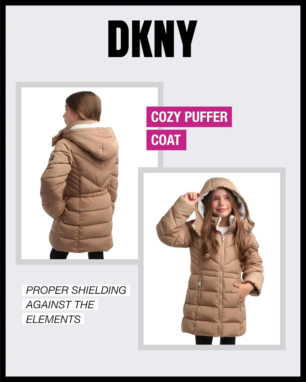 DKNY Girls’ Winter Coat – Heavyweight Anorak Puffer Coat with Cinched Waist – Sherpa Lined Insulated Jacket for Girls (4-16)