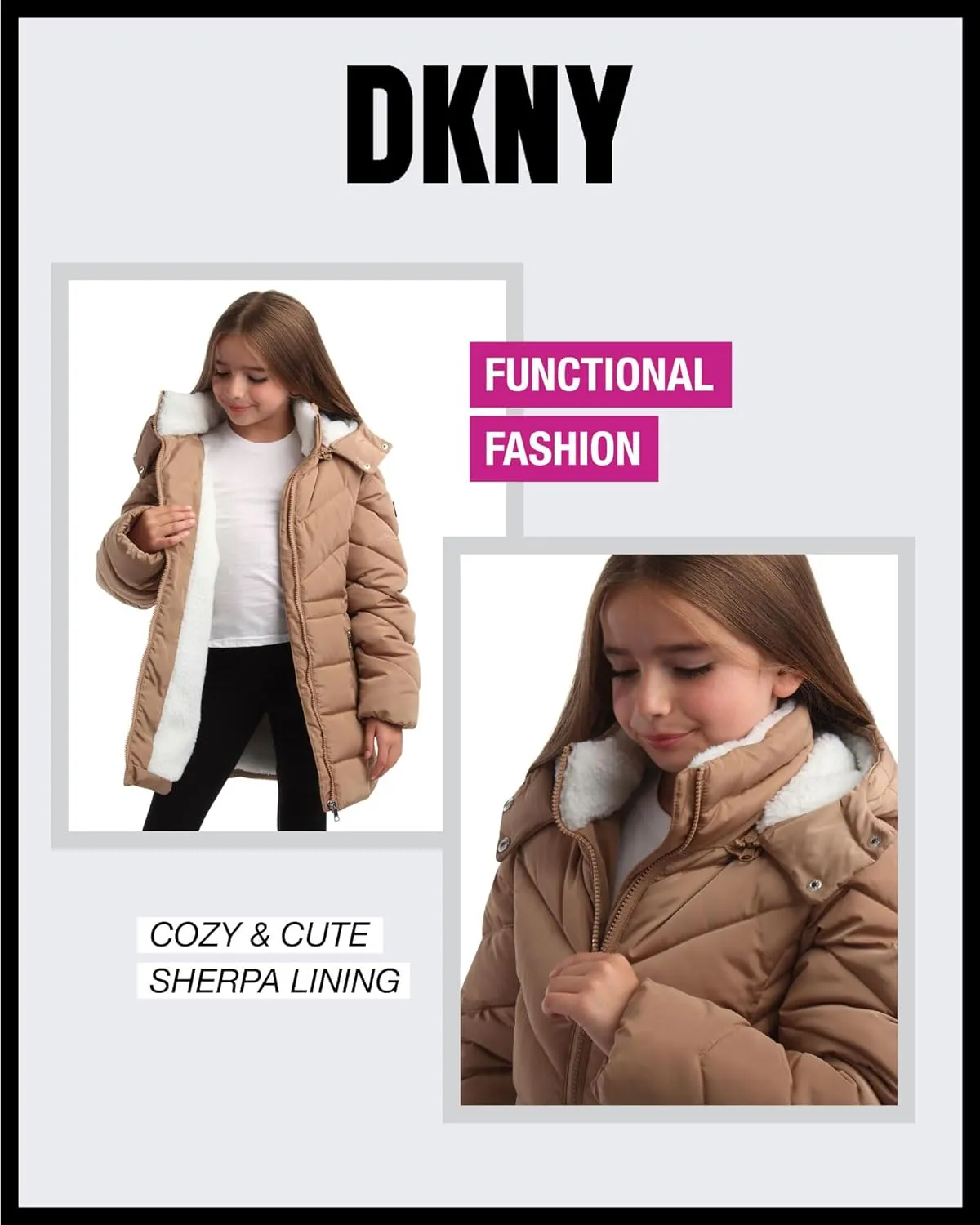 DKNY Girls’ Winter Coat – Heavyweight Anorak Puffer Coat with Cinched Waist – Sherpa Lined Insulated Jacket for Girls (4-16)