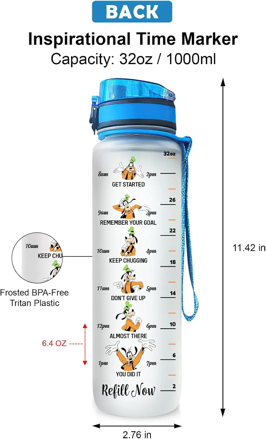 Dog Cartoon 32 Oz Water Tracker Bottle, Insulated Water Bottle with Cute Dog Character