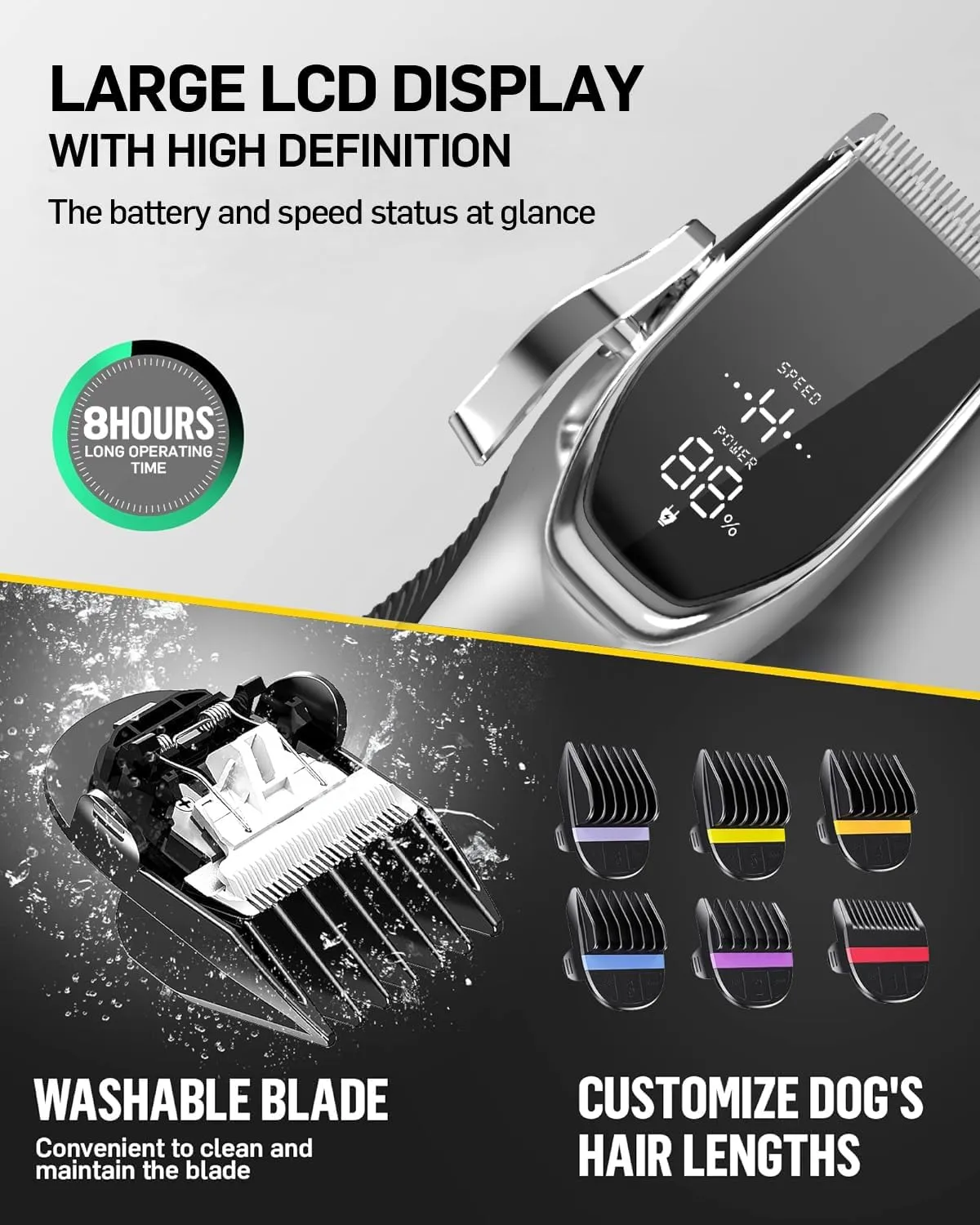 Dog Grooming Kit Low Noise，Cordless 4 in 1 Dog Clippers for Grooming Rechargeable Pet Cat Trimmer with 2 Speed,6 Guards,Scissors,Comb for Small Medium Large Pets Dogs Cats Thick Hair Cutting(DkSliver)