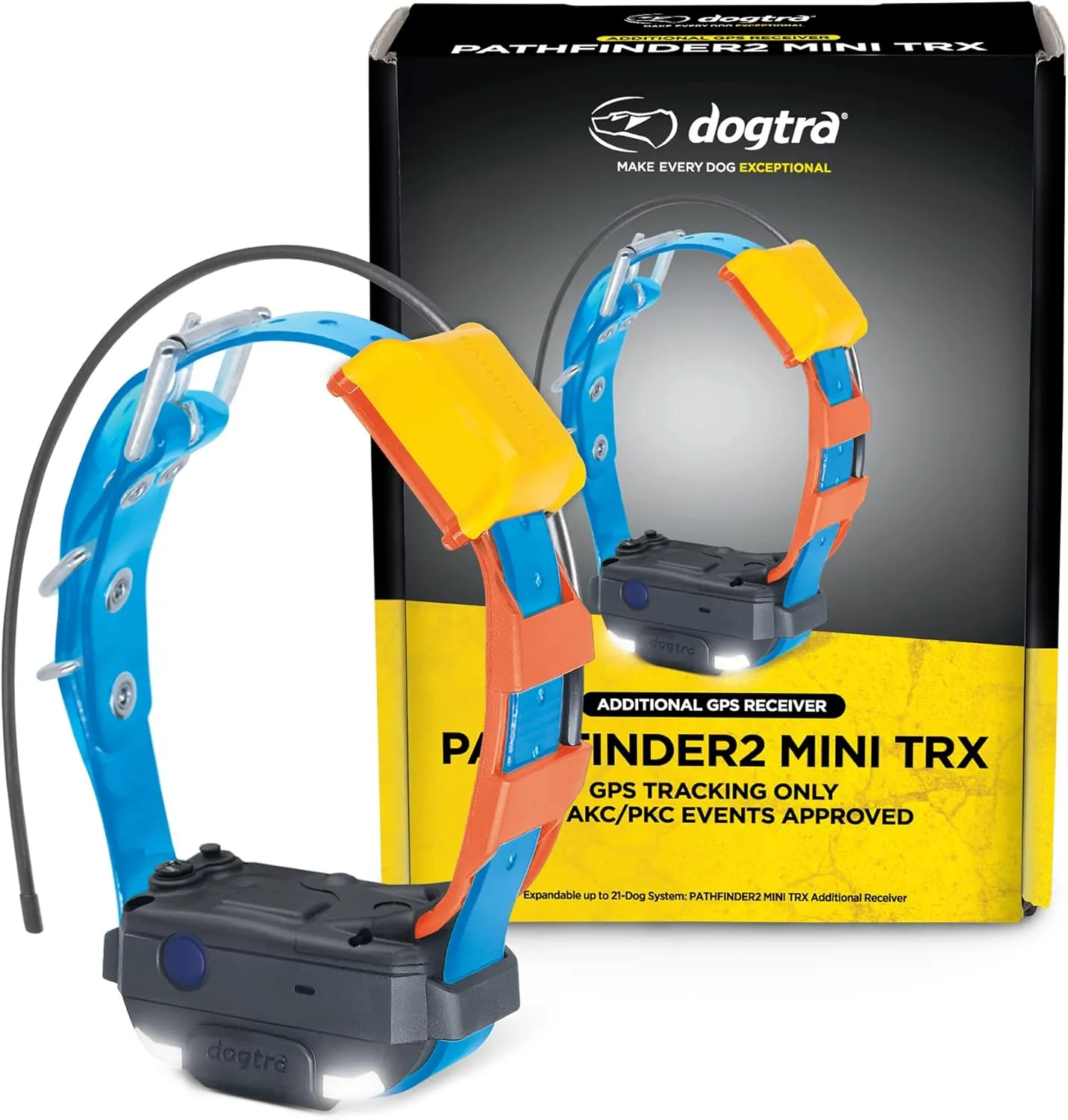Dogtra Pathfinder 2 Mini TRX Additional Receiver Dog GPS Tracker LED Light Blue Collar SmartWatch Compatible Rechargeable Waterproof Free Offline Maps No Monthly Fee Smartphone Required