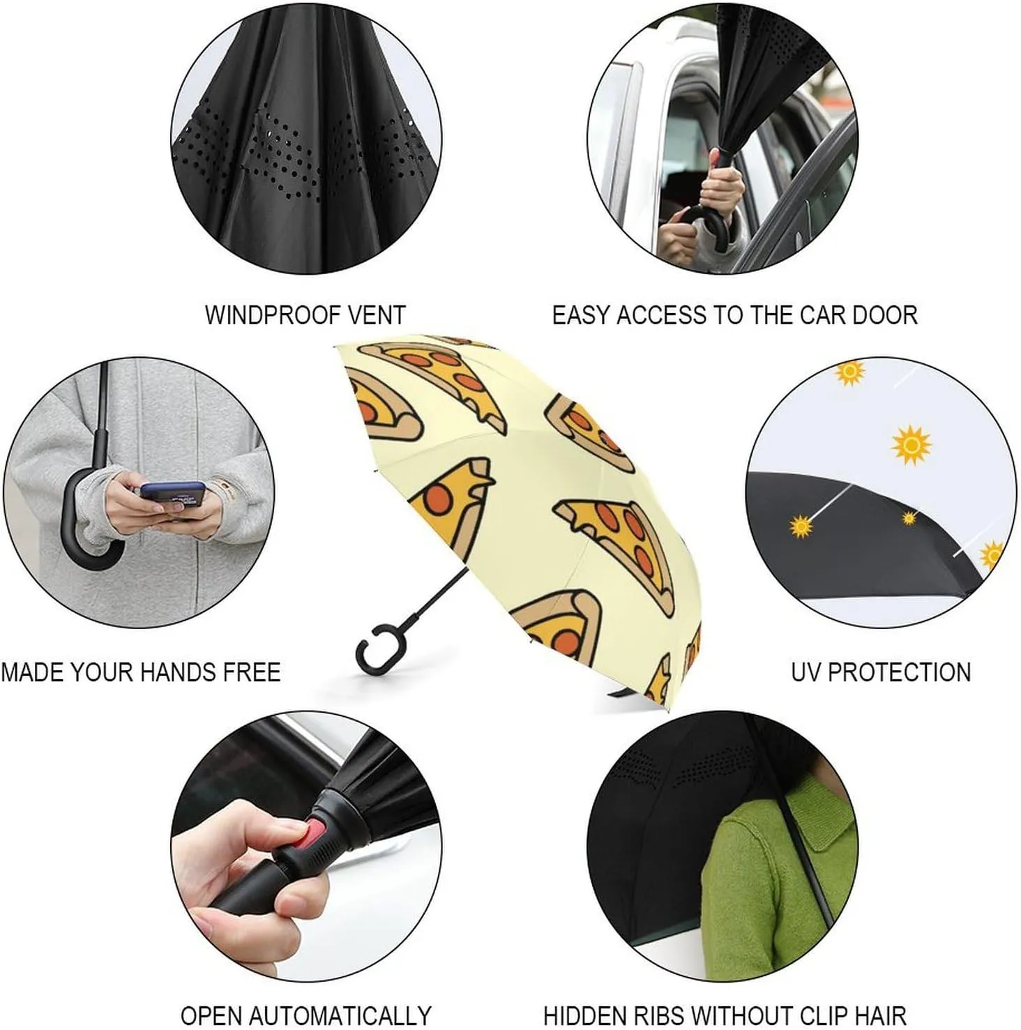 Donnapink Auto Large Inverted Rain Umbrella, Automatic Open/Close Reverse Car Umbrella Sun Protect UV Winds Rain Compact Parasol