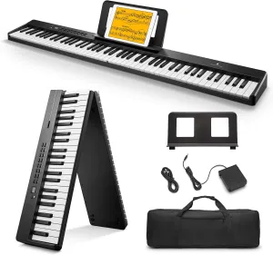 Donner DP-10 Portable Piano Keyboard 88 Keys for Beginner, Bluetooth Foldable Piano Keyboard with 128 Rhythms&Tones, Chord, Record, Drum Kit, Folding Digital Piano Bundle with Pedal, Piano Bag, Black